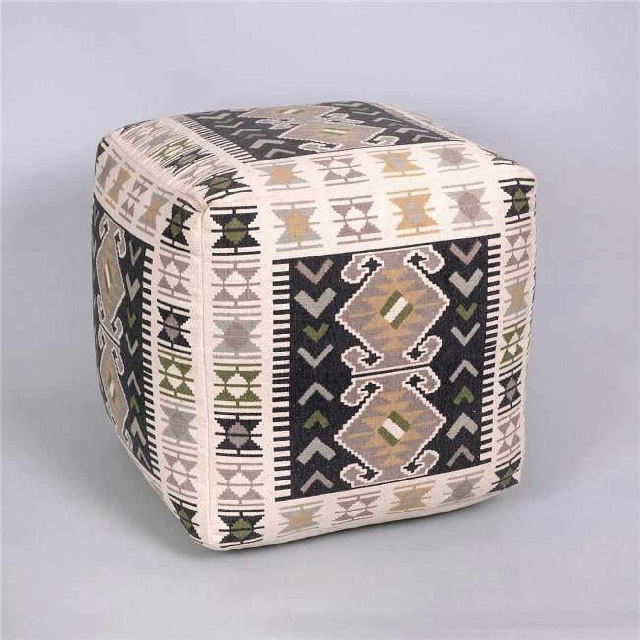 Tribal Essence Woven Cotton Pouf in Black and Brown