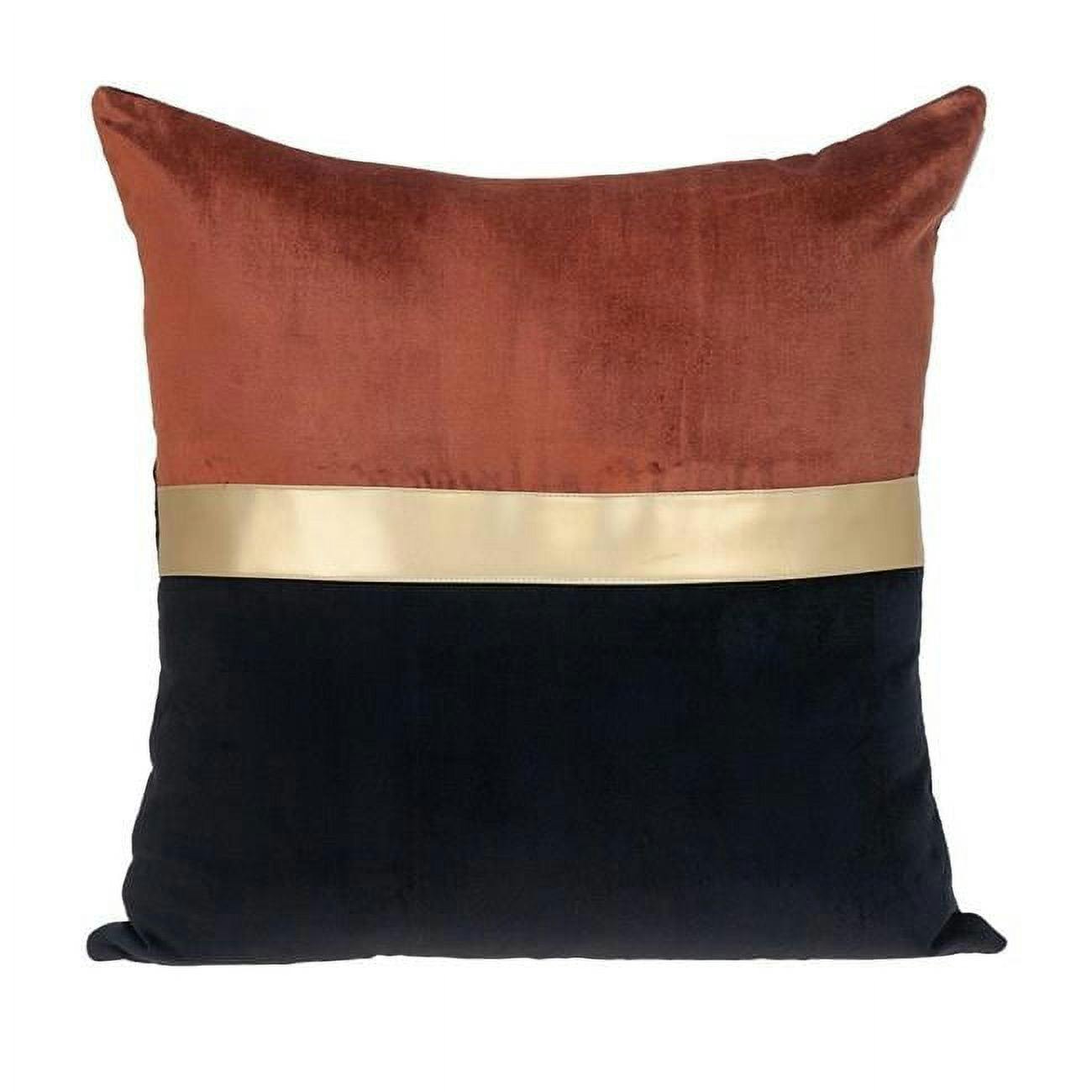 Brown and Black Tufted Velvet Square Pillow Set with Gold Band