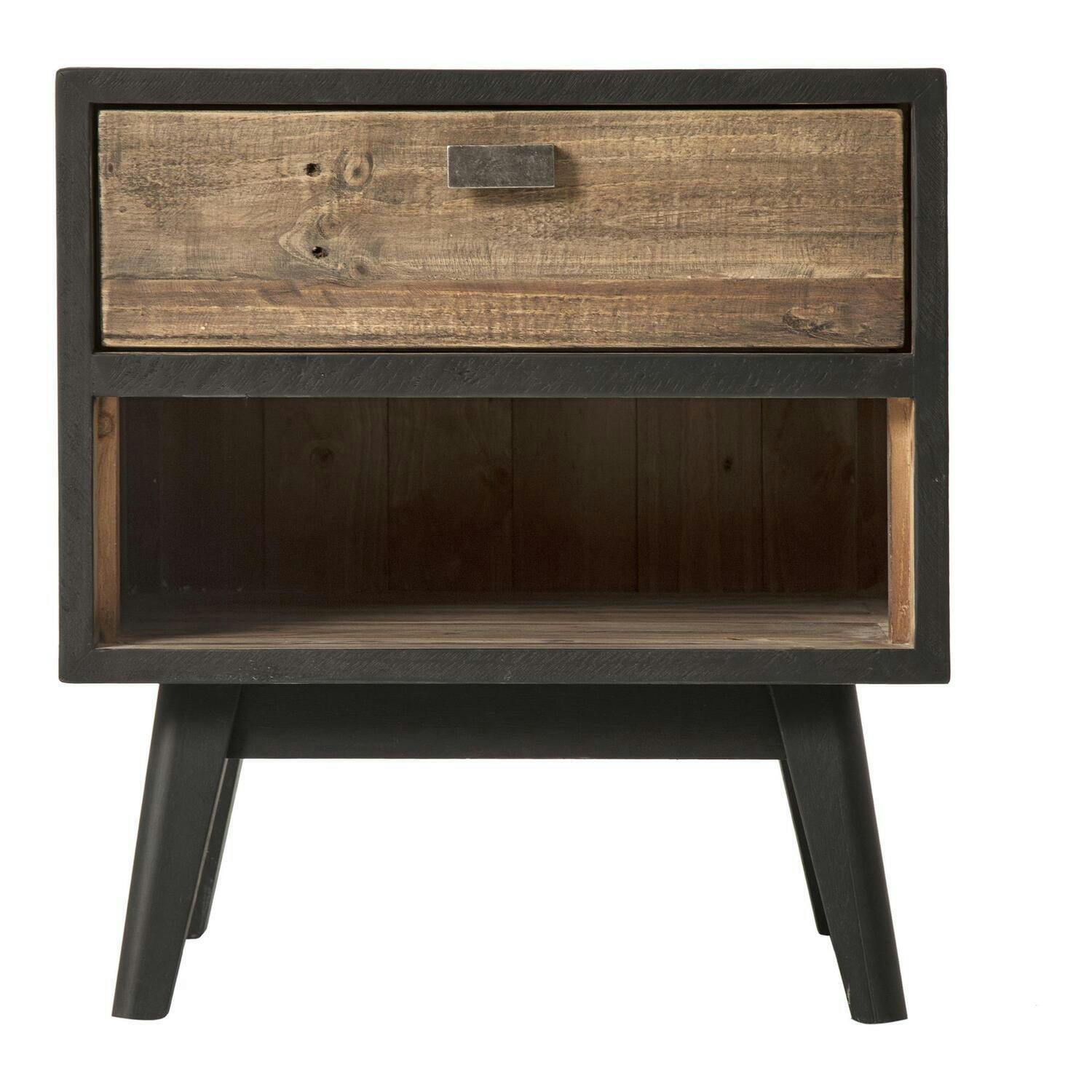 Nova Contemporary Black and Natural Reclaimed Pine Side Table