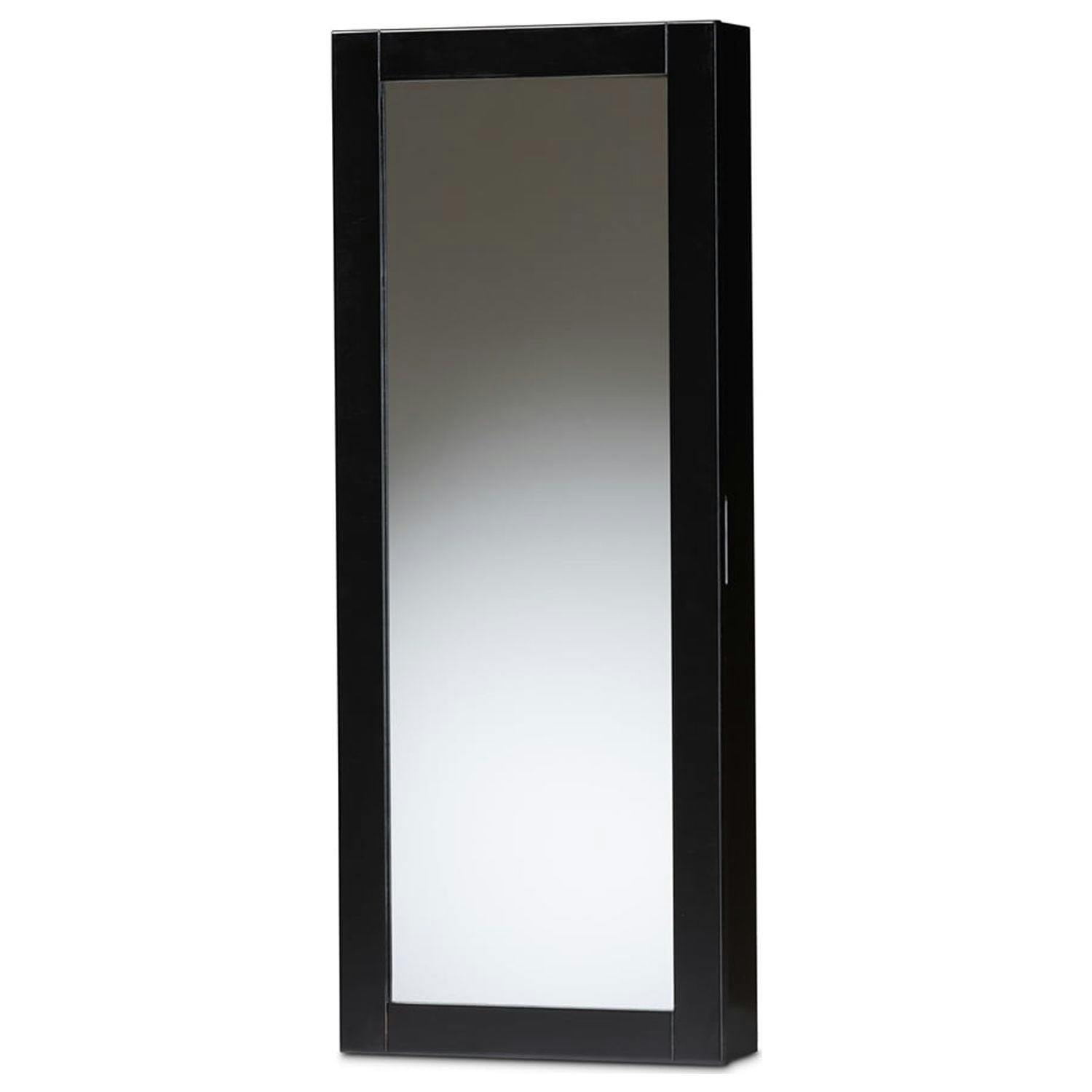 Contemporary Black Wall-Mounted Jewelry Armoire with Full-Length Mirror