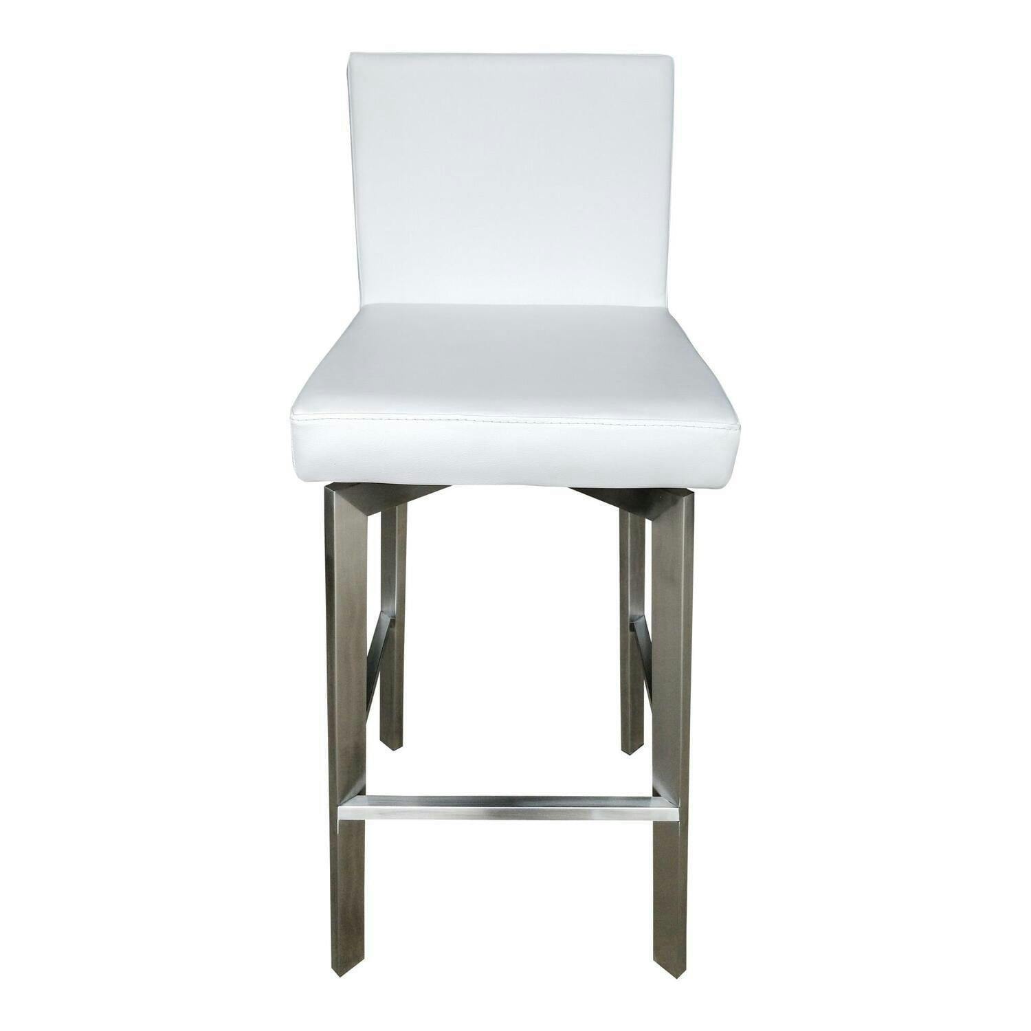 Transitional Swivel Metal and Leather Bar Stool in White