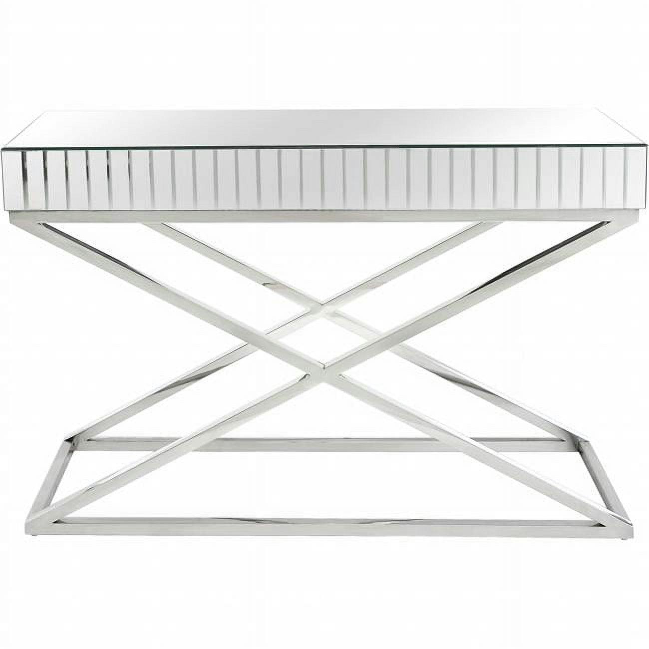 Chic X-Pattern Chrome and Glass Console with Storage
