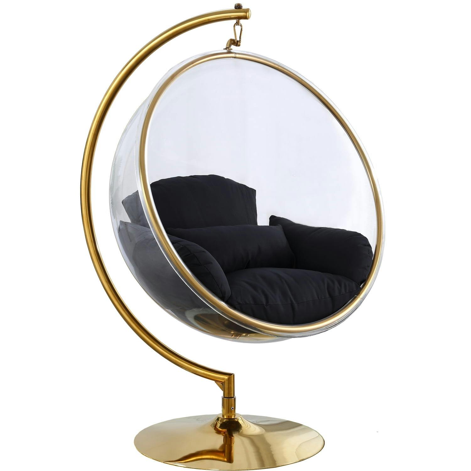 Luna Black and Gold Acrylic Swing Bubble Accent Chair, 41.5" W