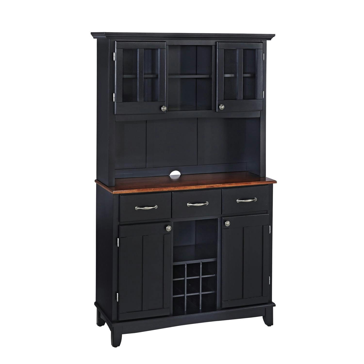 Cherry Top Black Hardwood Buffet Server with Hutch and Wine Rack