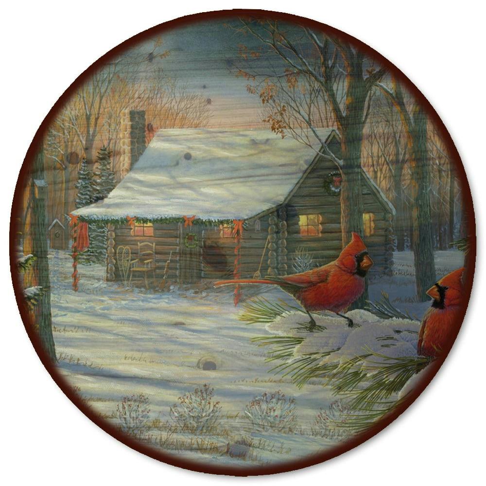 Cozy Winter Cabin Rustic Round Knotty Pine Lazy Susan
