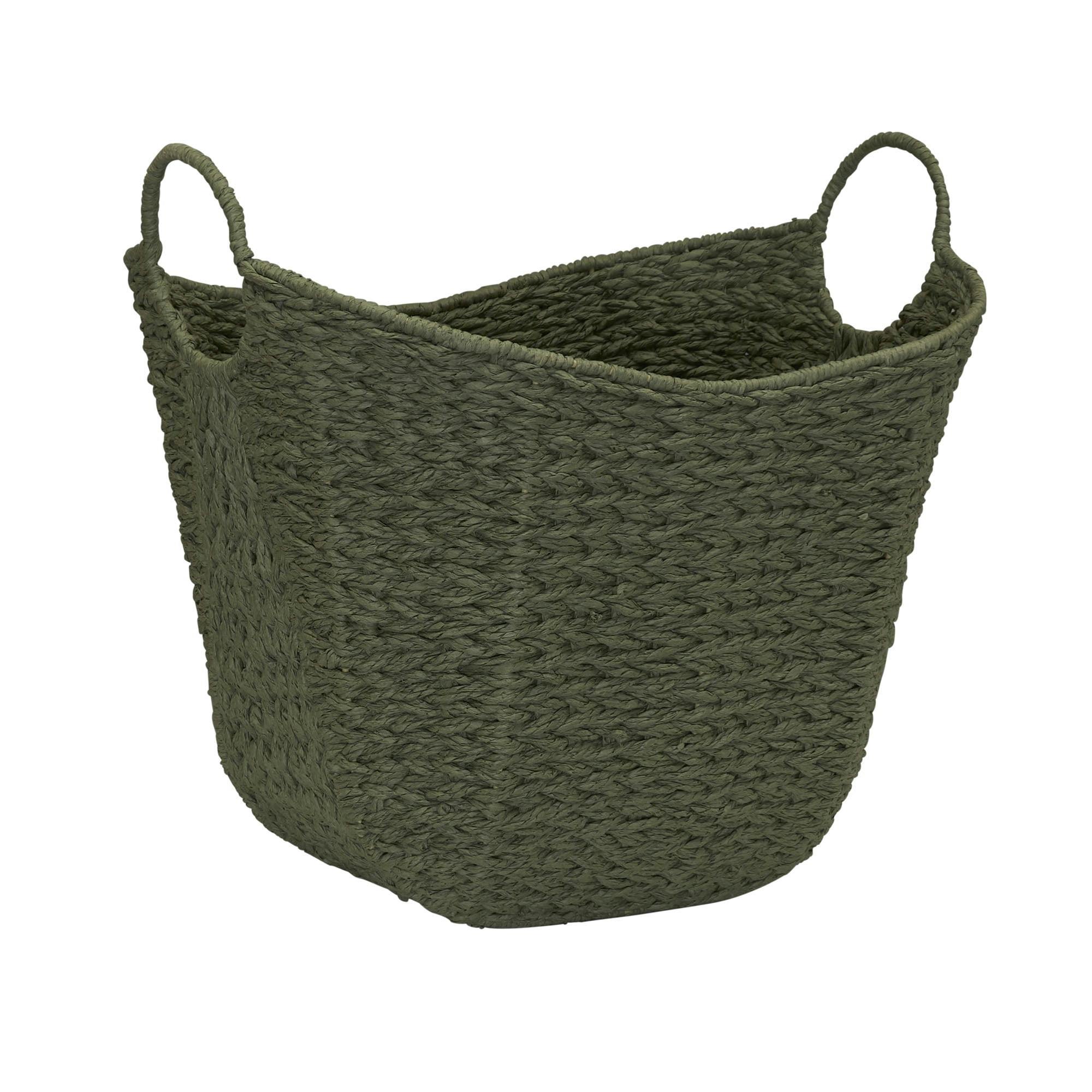Olive Green Seagrass Oval Storage Basket with Wire Handles