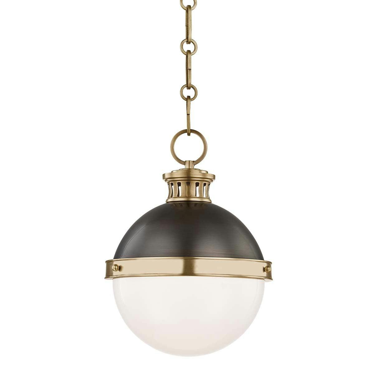 Aged Antique Distressed Bronze Globe Pendant with Opal Glass Shade