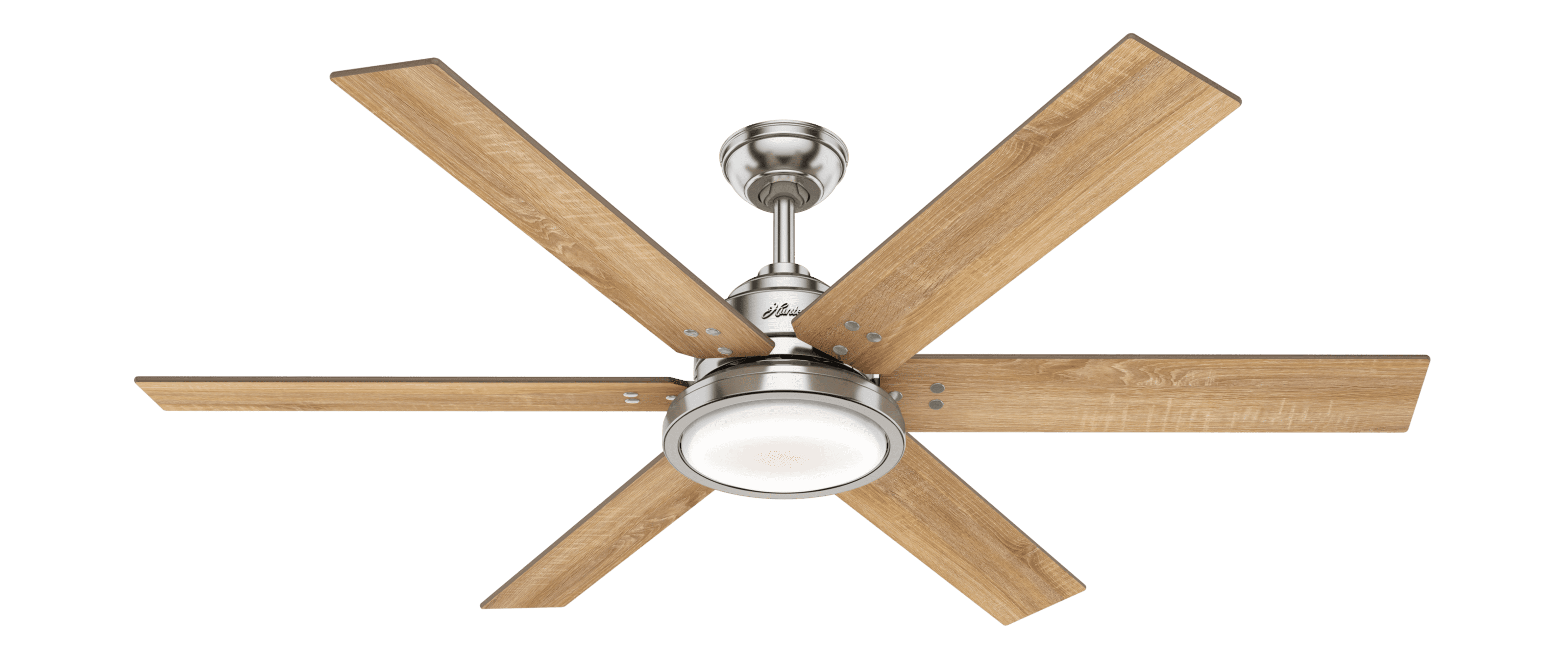 Hunter 60" Rustic Farmhouse Ceiling Fan with LED Light, Nickel Finish