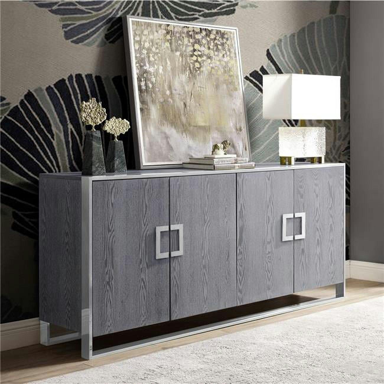 Ash Grey Modern Sideboard with Stainless Steel Accents