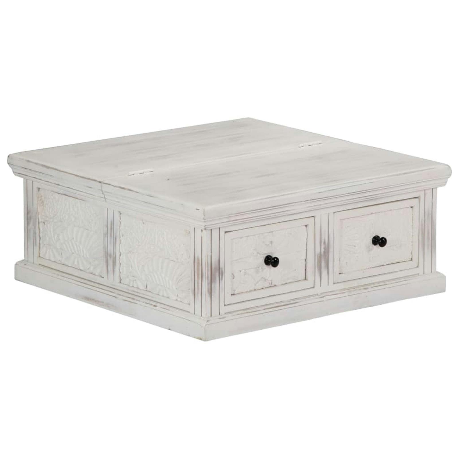 Modern Square White Mango Wood Coffee Table with Storage