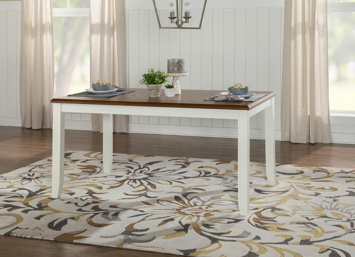 Vanilla White and Honey Brown Farmhouse Dining Table, 60"