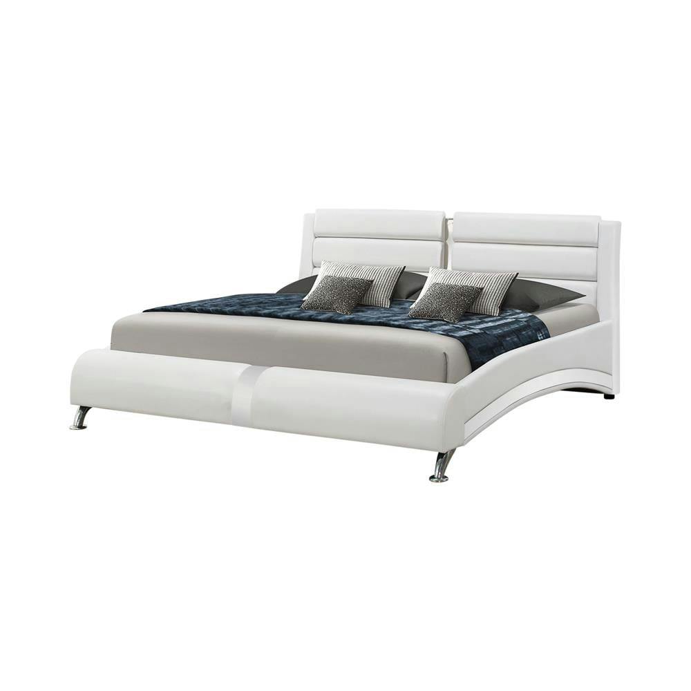 Modern Gloss White Queen Bed with Upholstered Faux Leather Headboard