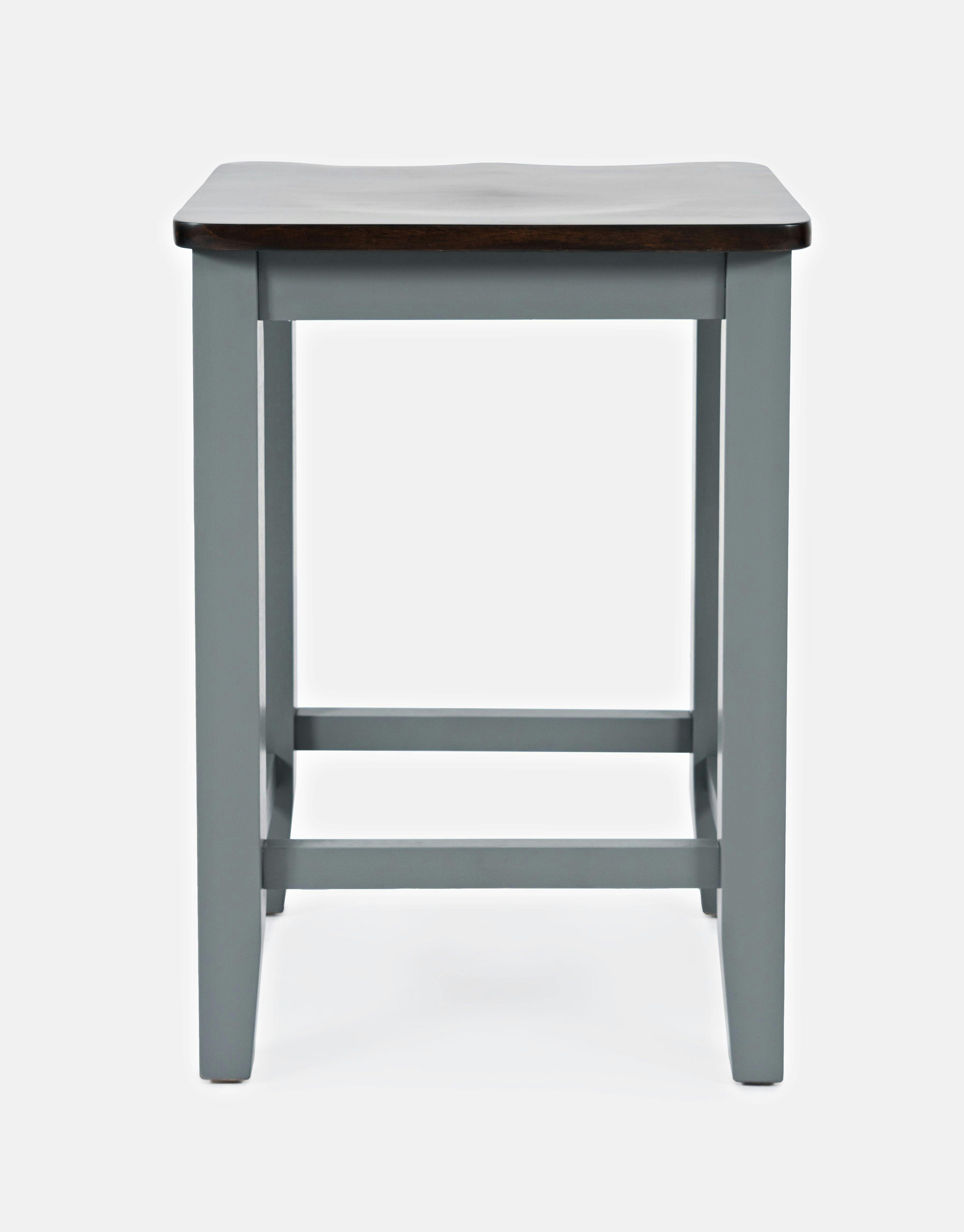 Transitional Gray Saddle Solid Wood Counter Stool, Set of 2