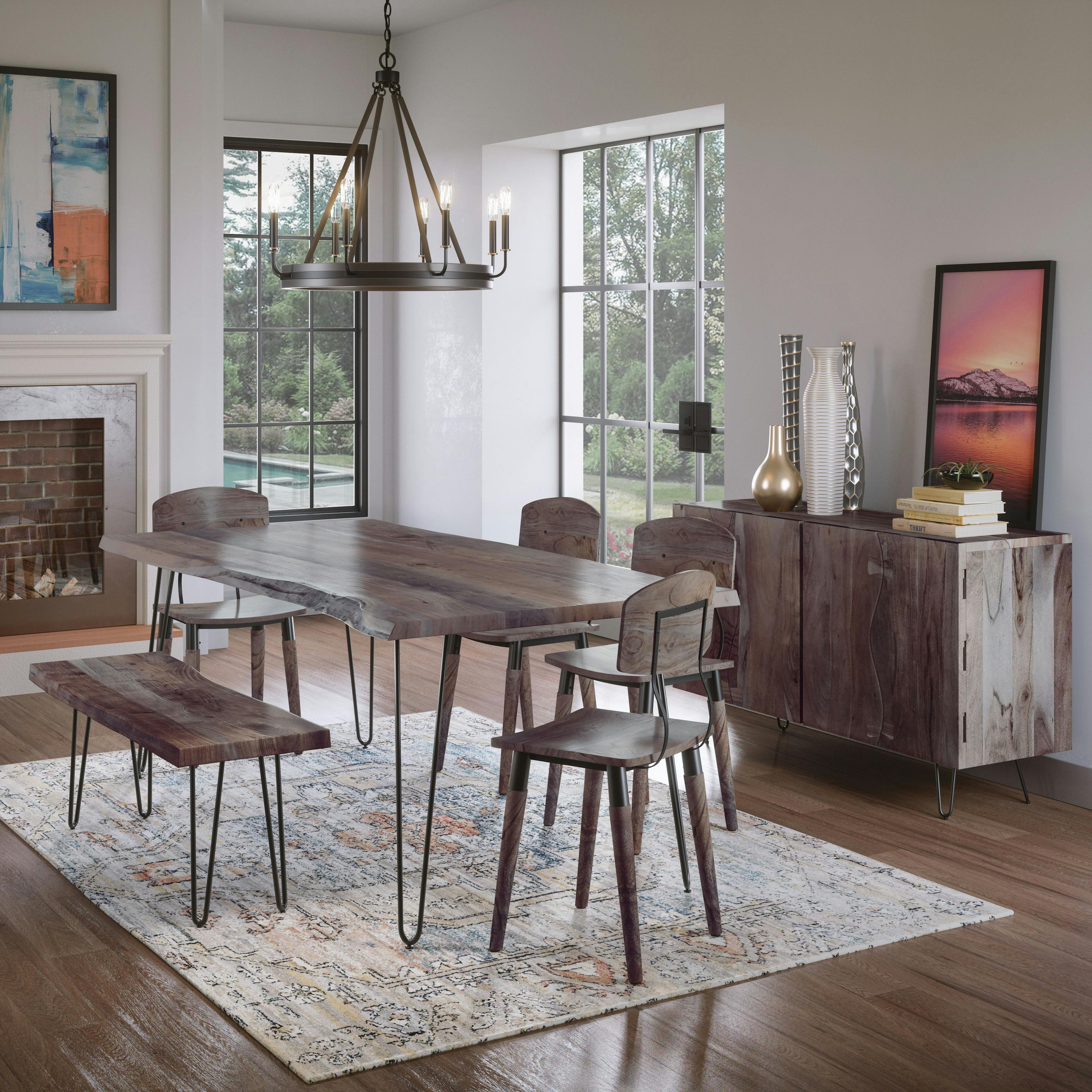 Transitional Acacia Wood 79'' Live Edge Dining Table in Slate
