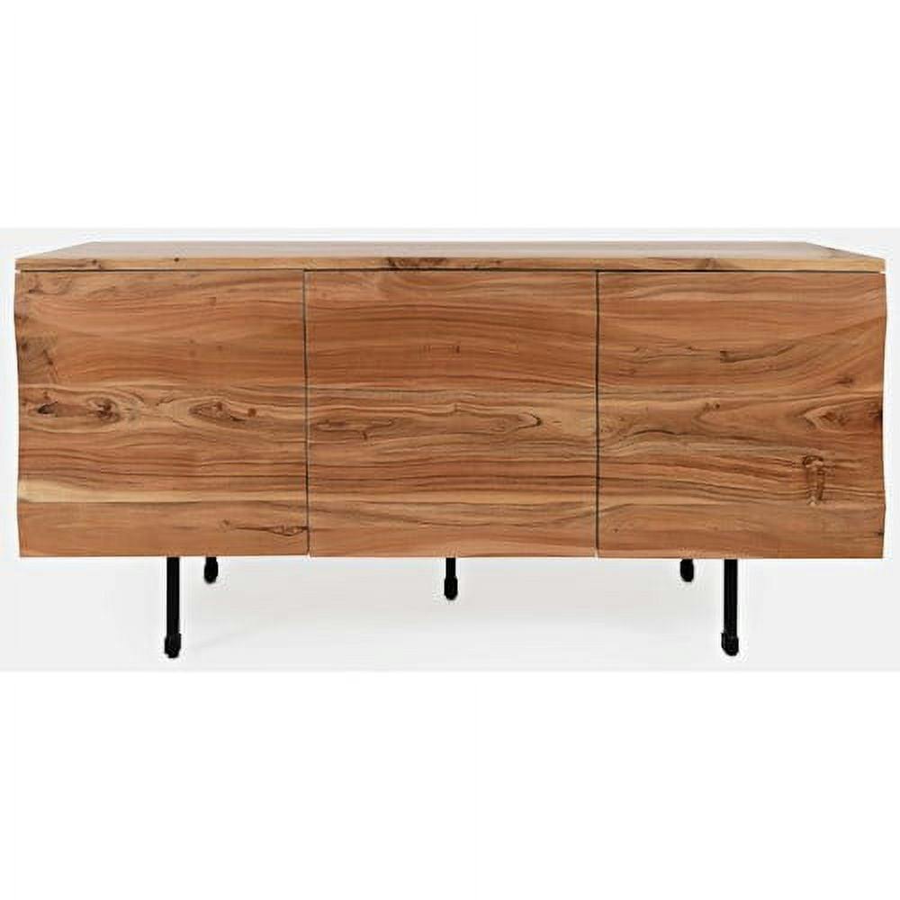 Transitional Wave-Patterned 72'' Acacia Wood Accent Cabinet