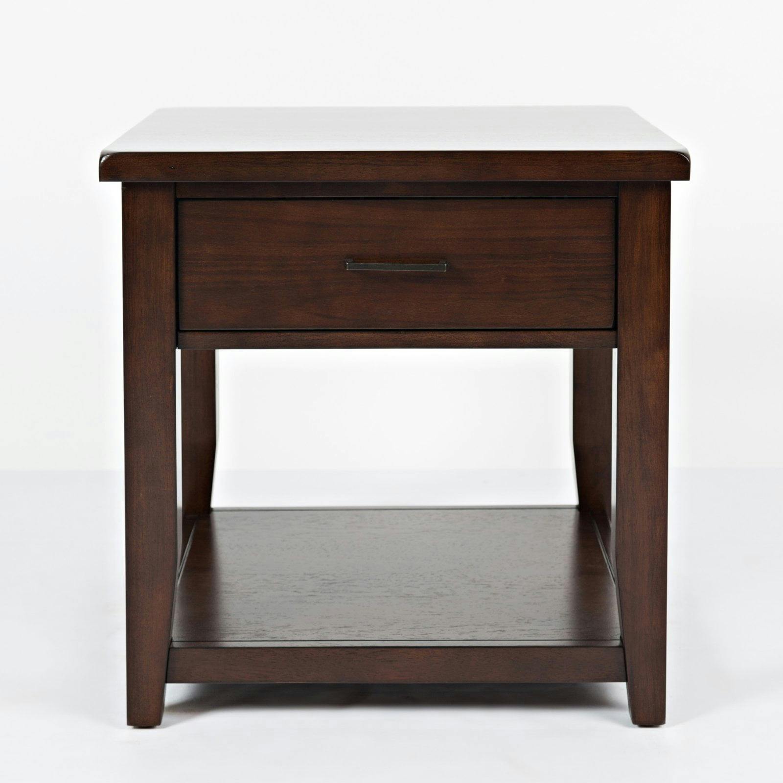 Classic Brown Square Wood End Table with Storage