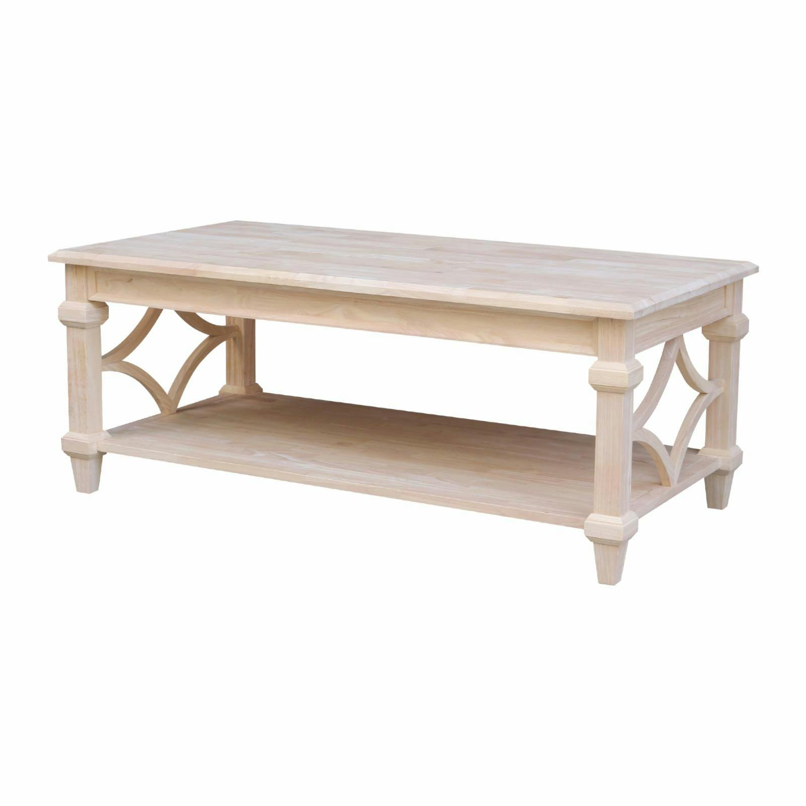 Eco-Friendly Parawood Rectangular Coffee Table with Shelf