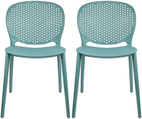 Aqua Blue Stackable Modern Matte Plastic Dining Chairs - Set of 2