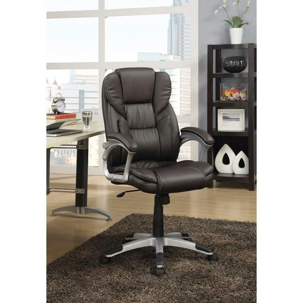 Transitional High-Back Swivel Executive Chair in Dark Brown Leather