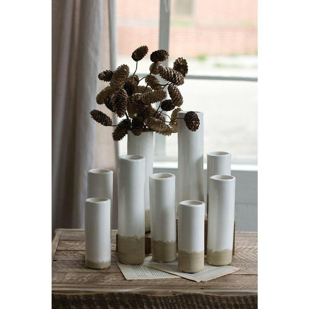Soothing White Ceramic Bud Vase Set of Nine