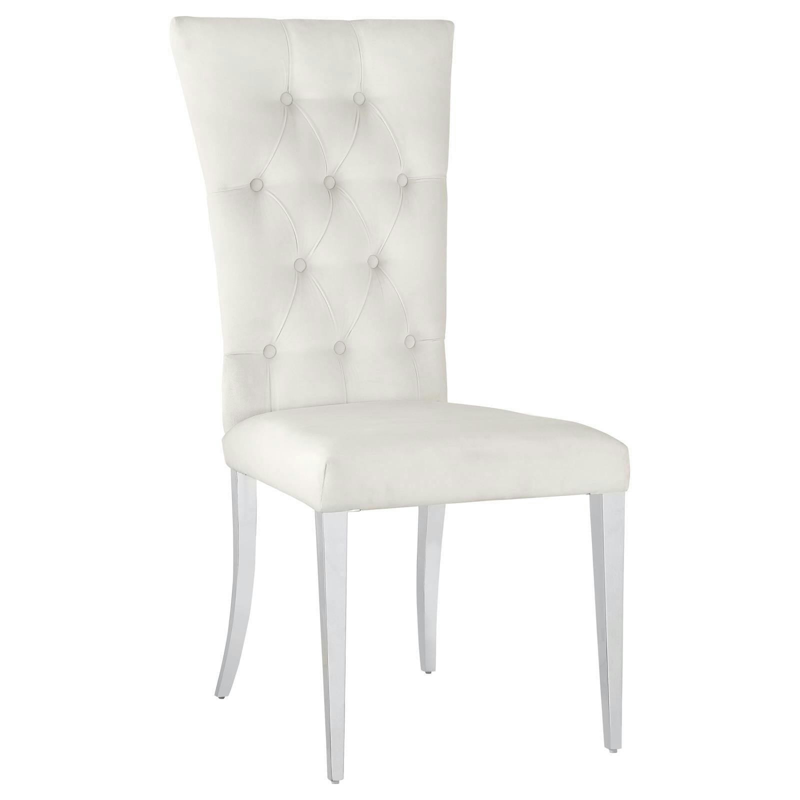 Parsons White Velvet Side Chair with Polished Chrome Legs