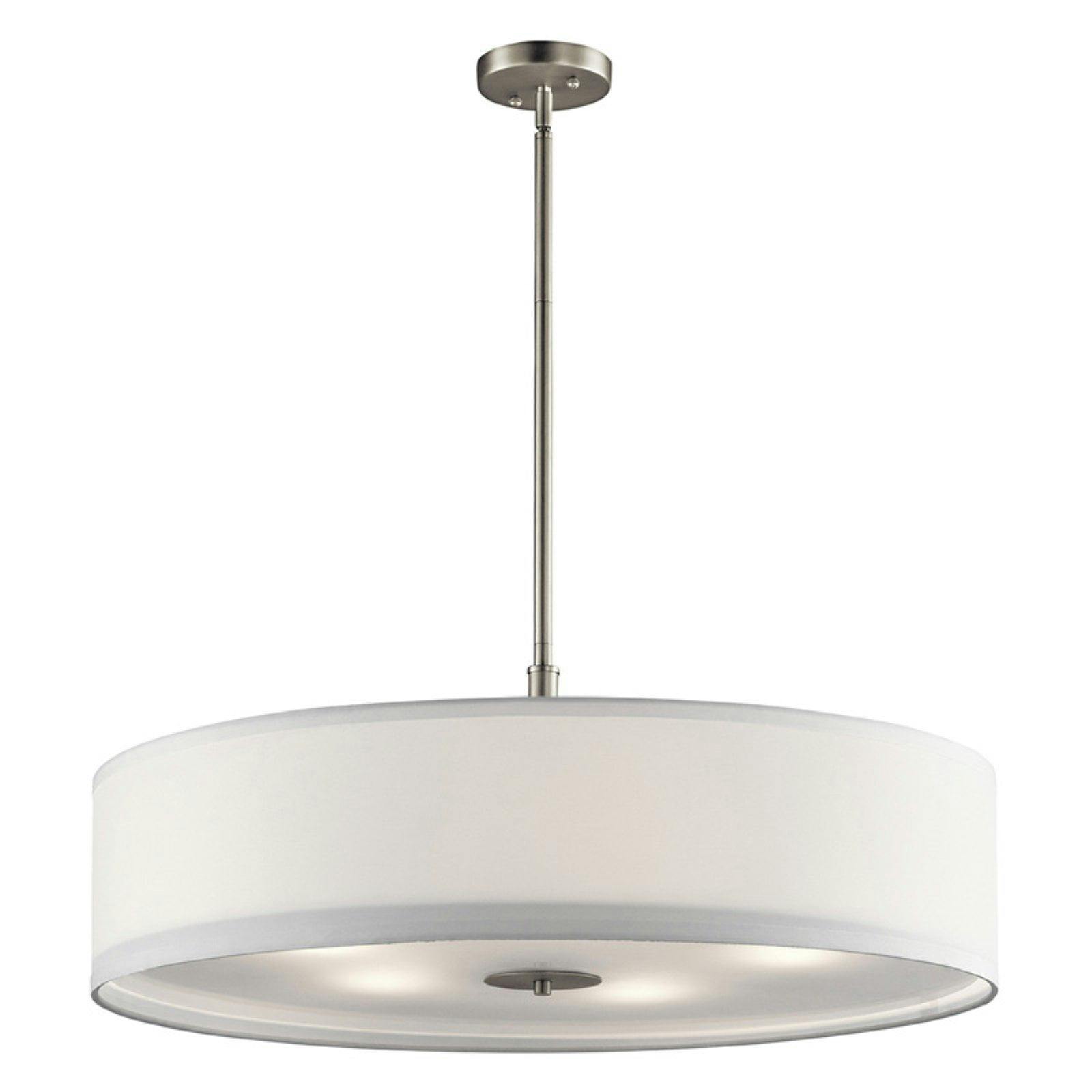 Transitional 30" Distressed Bronze Drum Pendant with White Shade