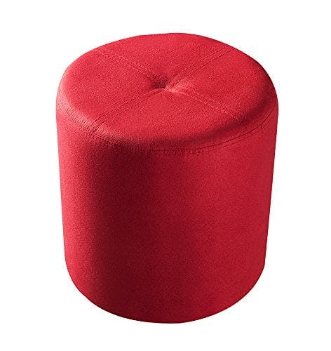 Plush Round Microfiber Modern Ottoman Stool in Red