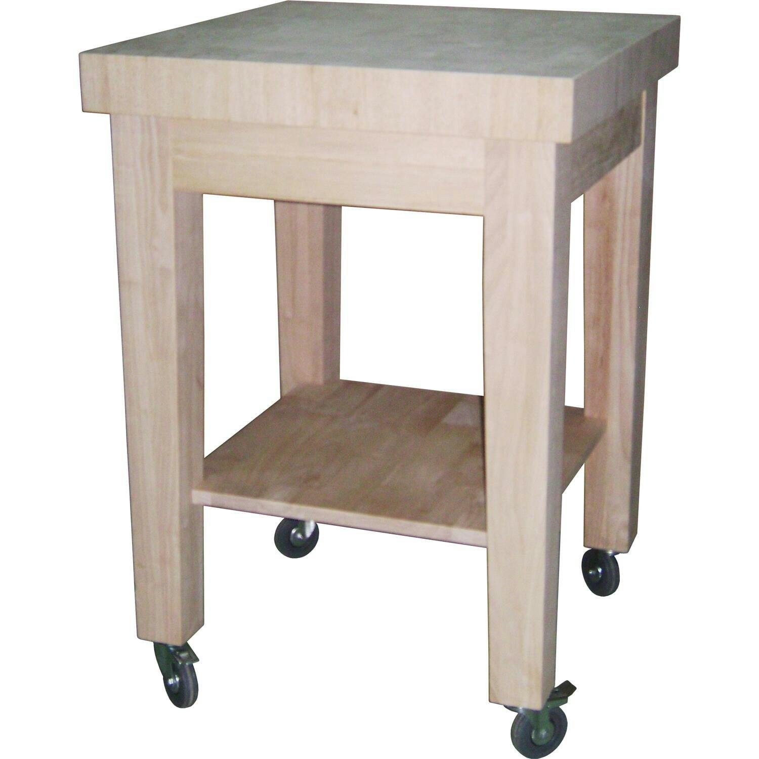 Solid Hardwood Unfinished Traditional Kitchen Island with Casters