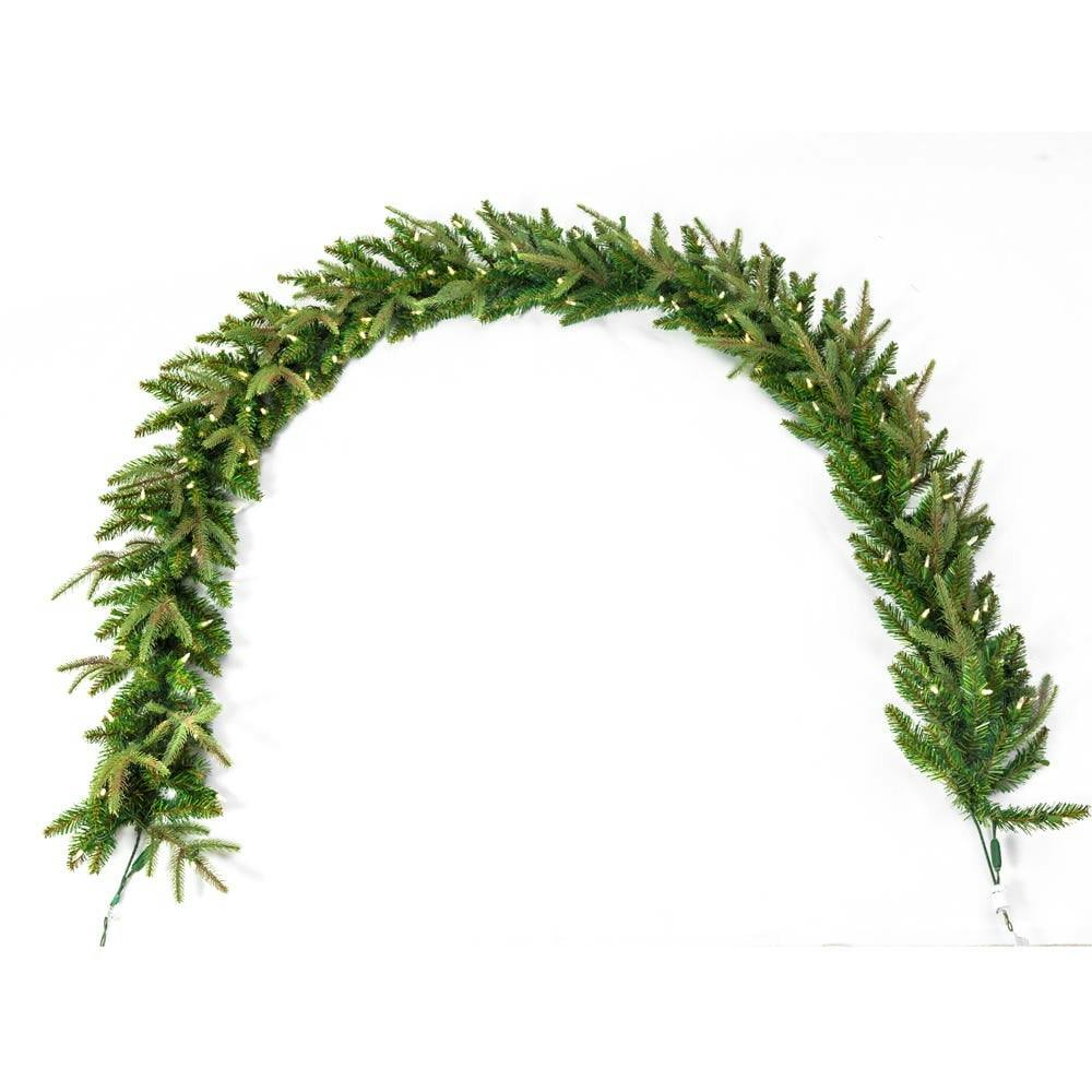 Grand Fir 9' Garland with Warm White LED Lights - Classic Green