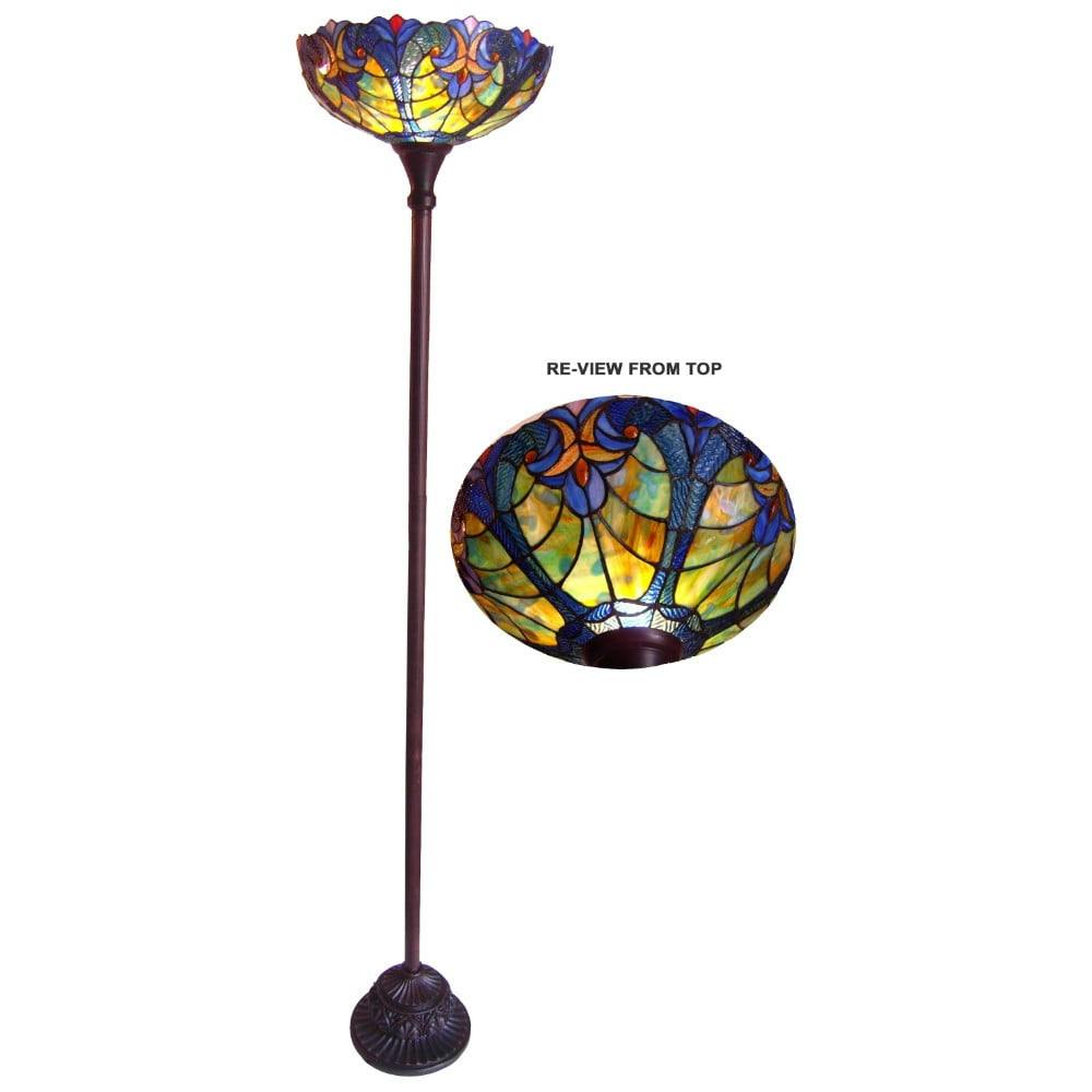 Victorian Blue Stained Glass Torchiere Floor Lamp