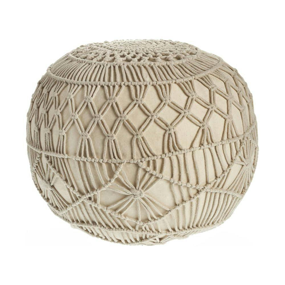 Braided Cotton Bliss Round Pouf in Beige/Natural, 20" x 16"