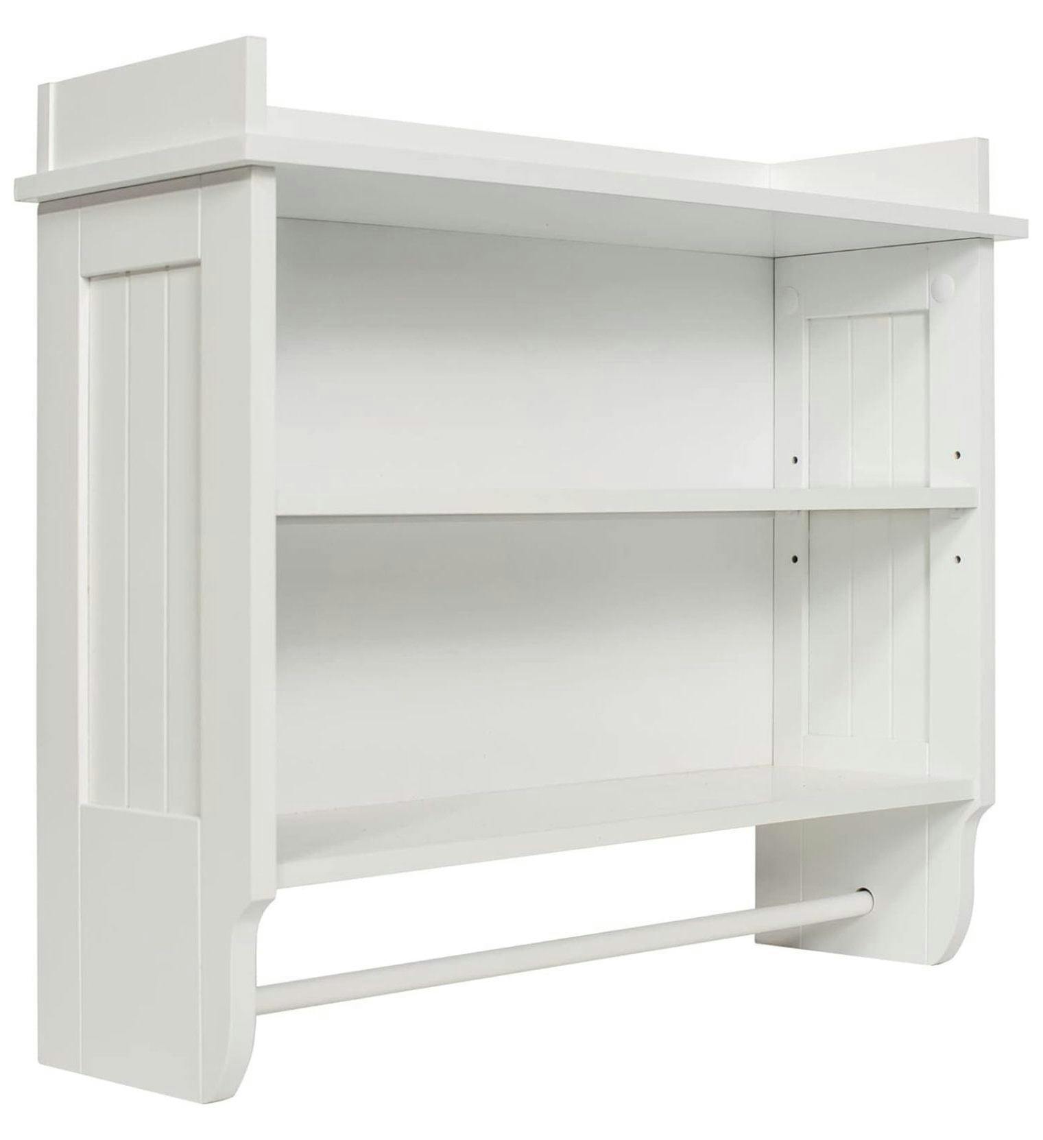 Elevated White Wooden Floating Wall Shelf with Towel Bar