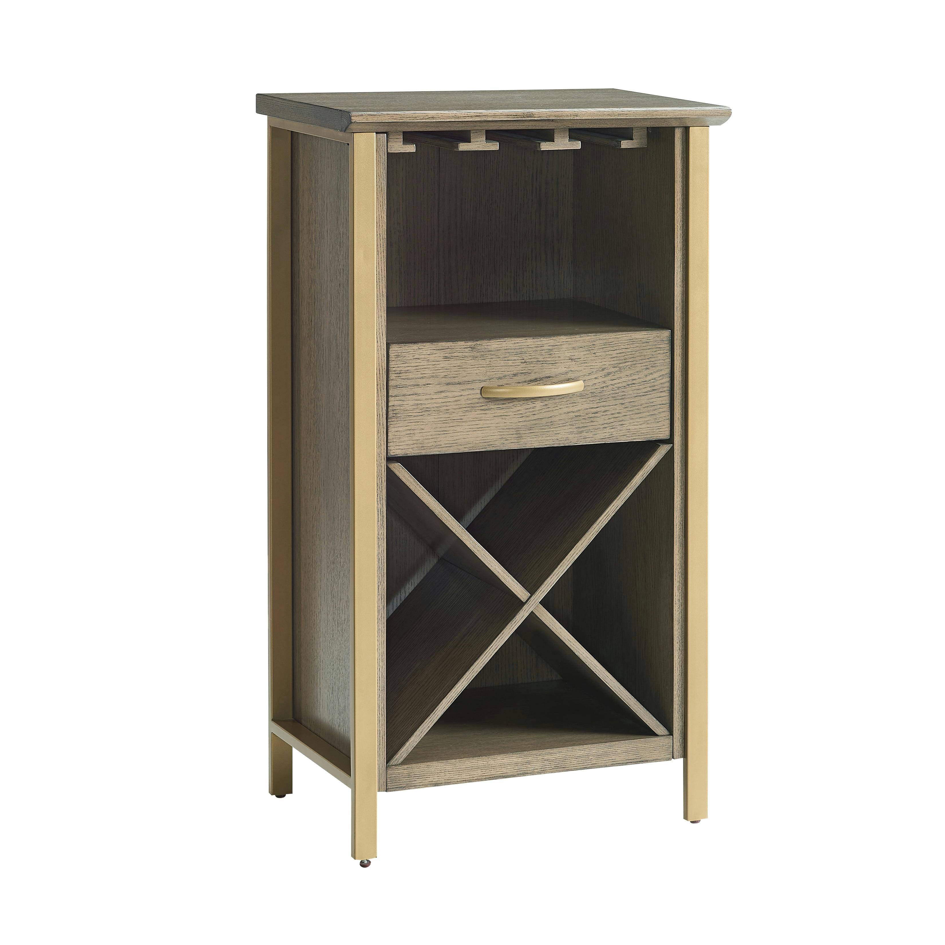 Leah Dune and Gold Mini Bar Cabinet with Stemware Storage