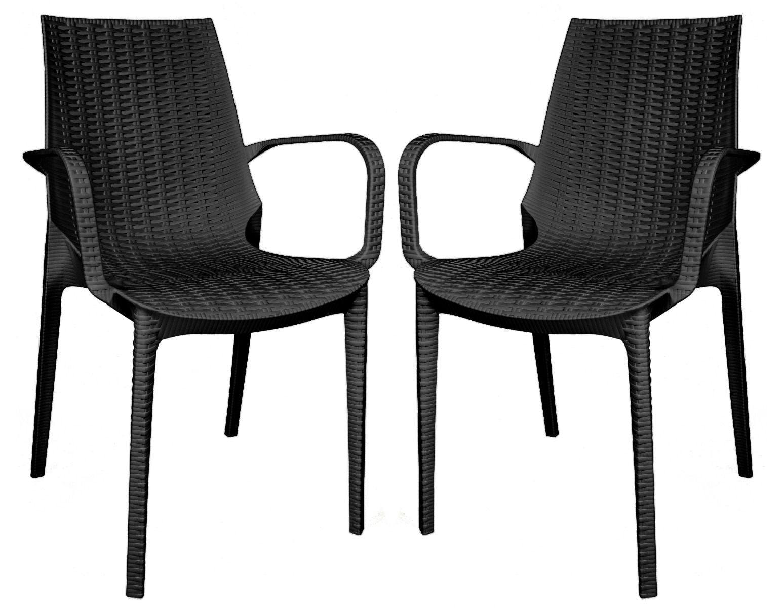 Kent 35'' Black Weave Design Polypropylene Outdoor Dining Chair - Set of 2