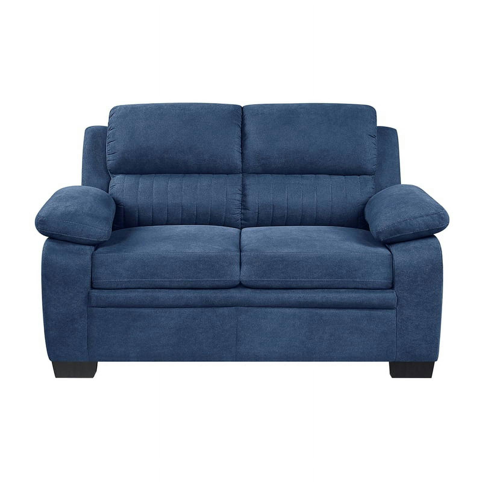 Holleman Plush Blue Fabric Loveseat with Pillow-Top Arms and Wood Frame