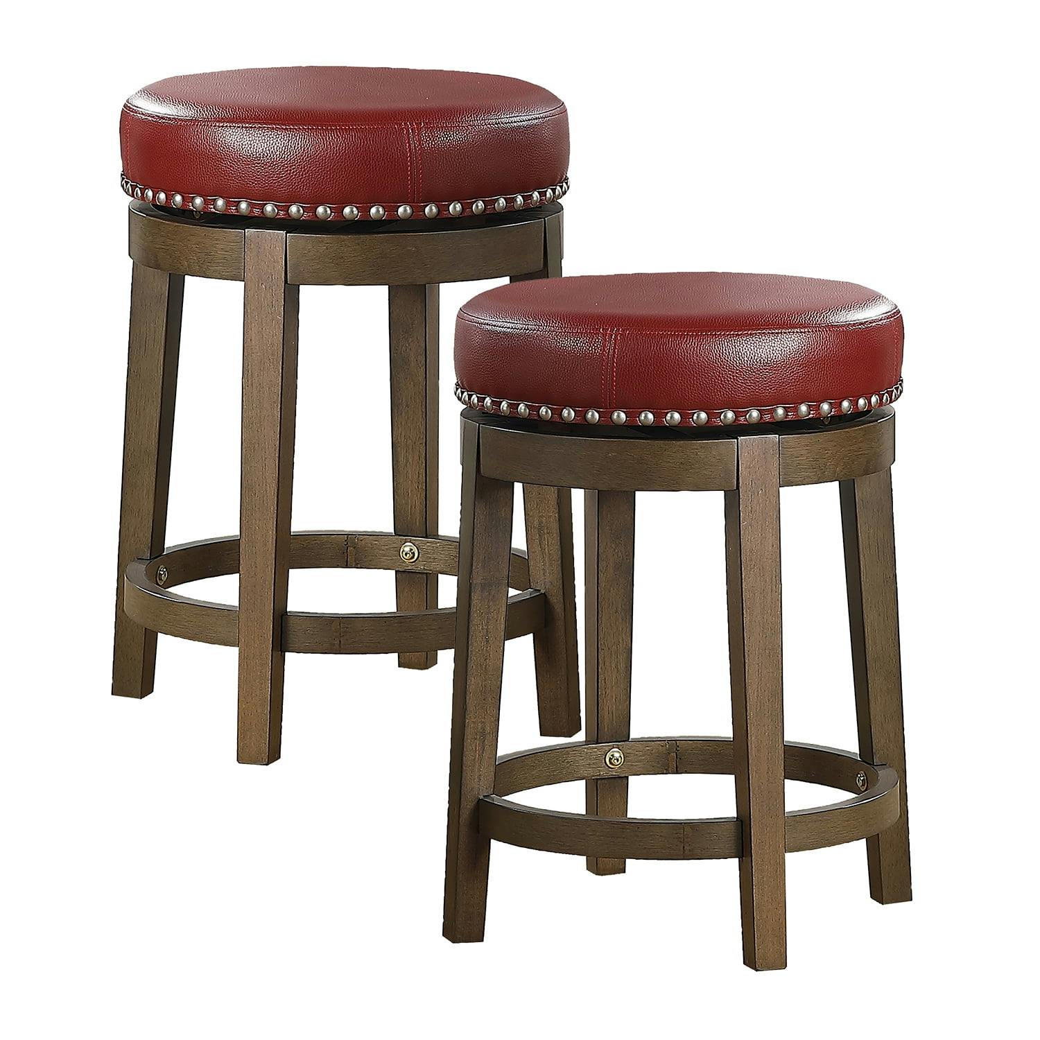 Transitional Red Faux Leather Swivel Counter Stool, Set of 2