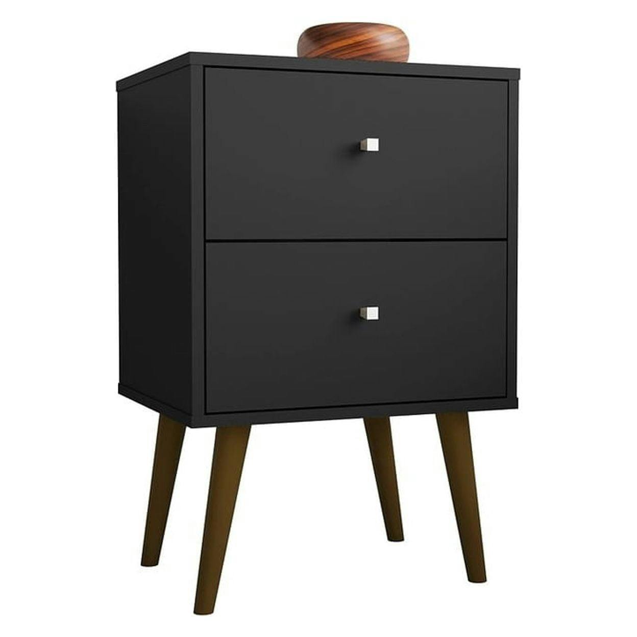 Liberty 27" Black Mid-Century Modern Nightstand with Solid Wood Legs