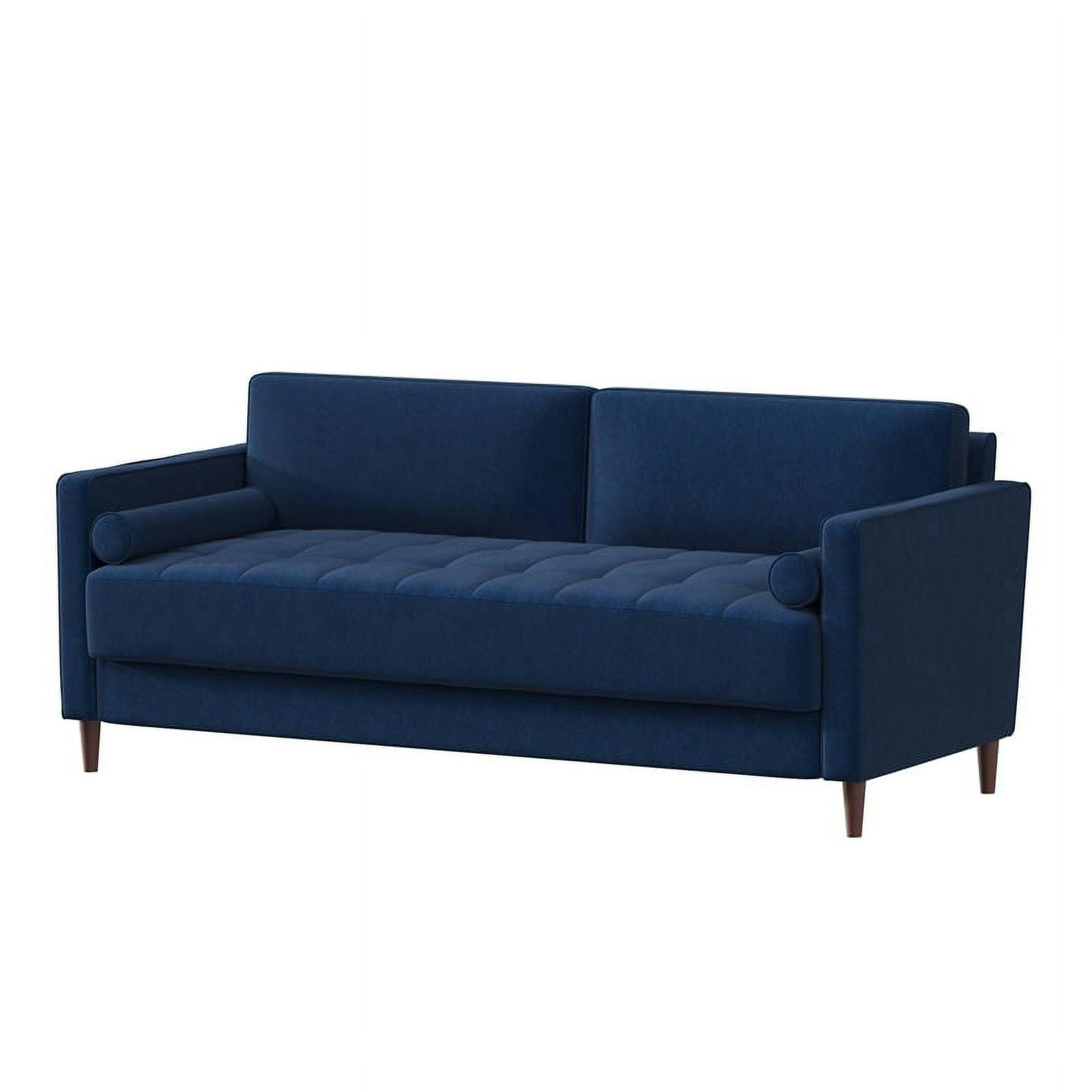 Mid-Century Modern Navy Blue Tufted Microfiber Sofa with Wood Legs