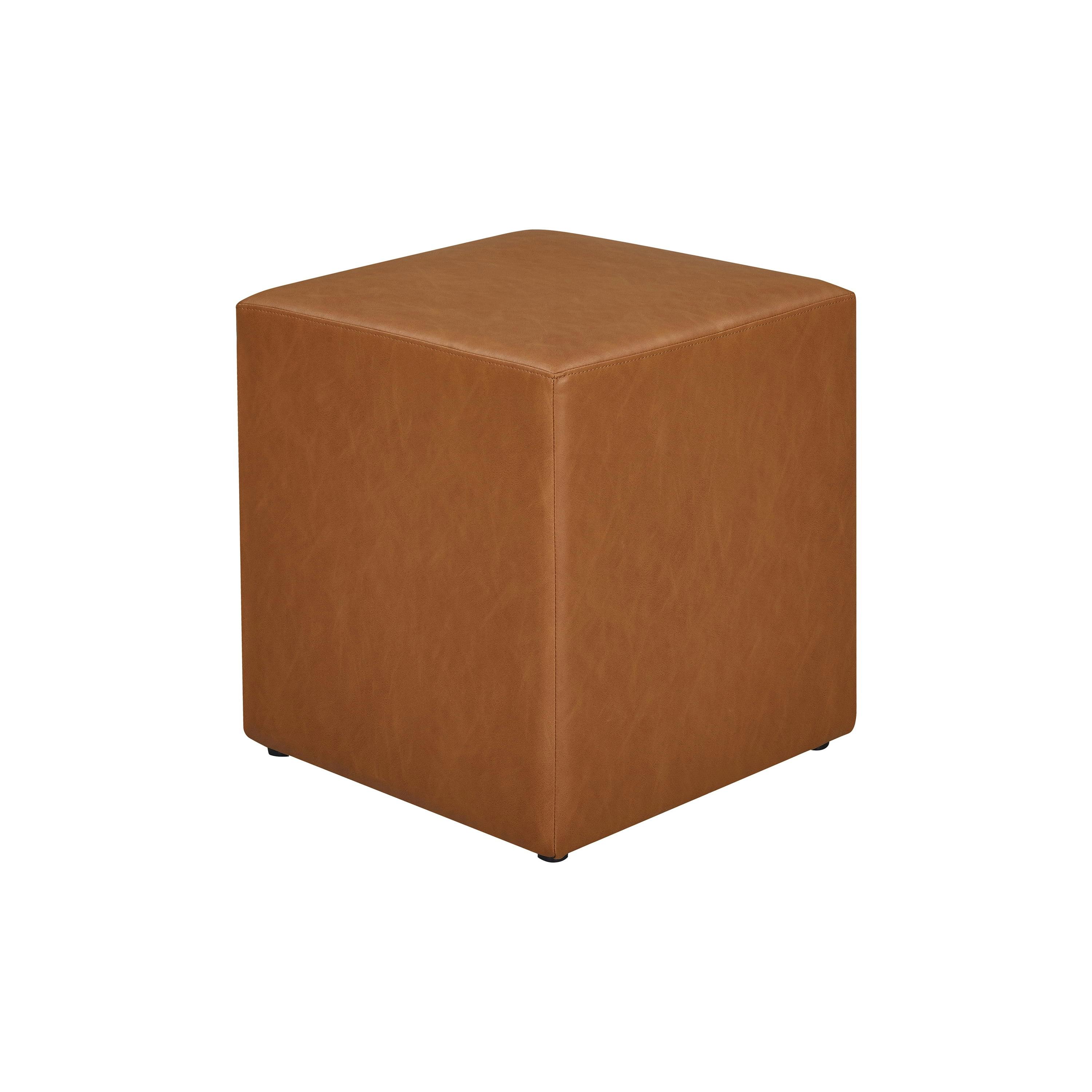 Carmel Faux Leather Cube Ottoman with Pocket Coil Cushion