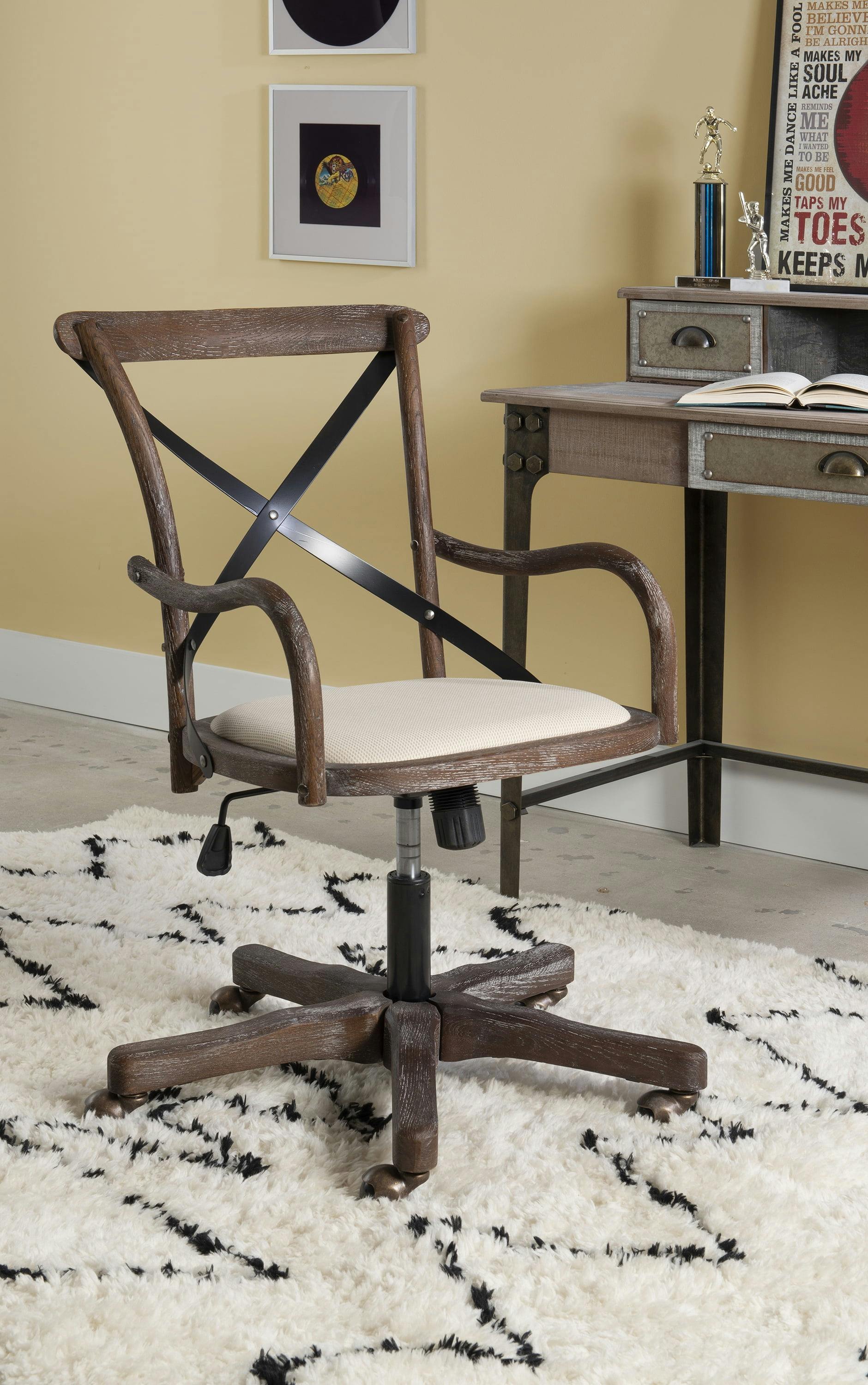 Carson Gray-Washed Wood and Fabric Café-Style Office Chair