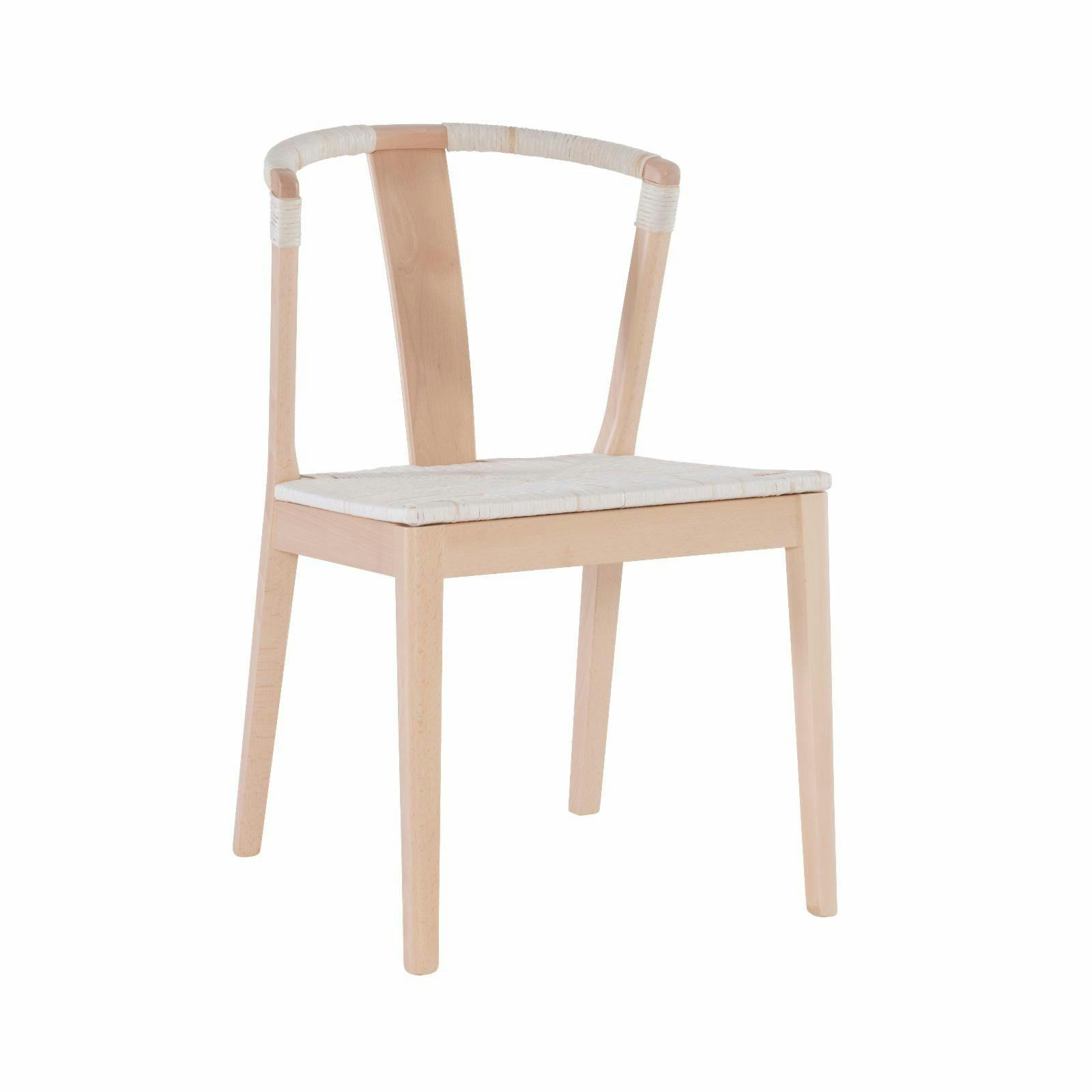Midcentury Modern Solid Beechwood White Rush Upholstered Side Chair