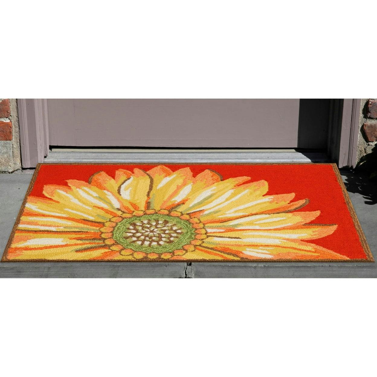 Sunflower Bliss Red Synthetic 25" Non-Slip Indoor/Outdoor Rug