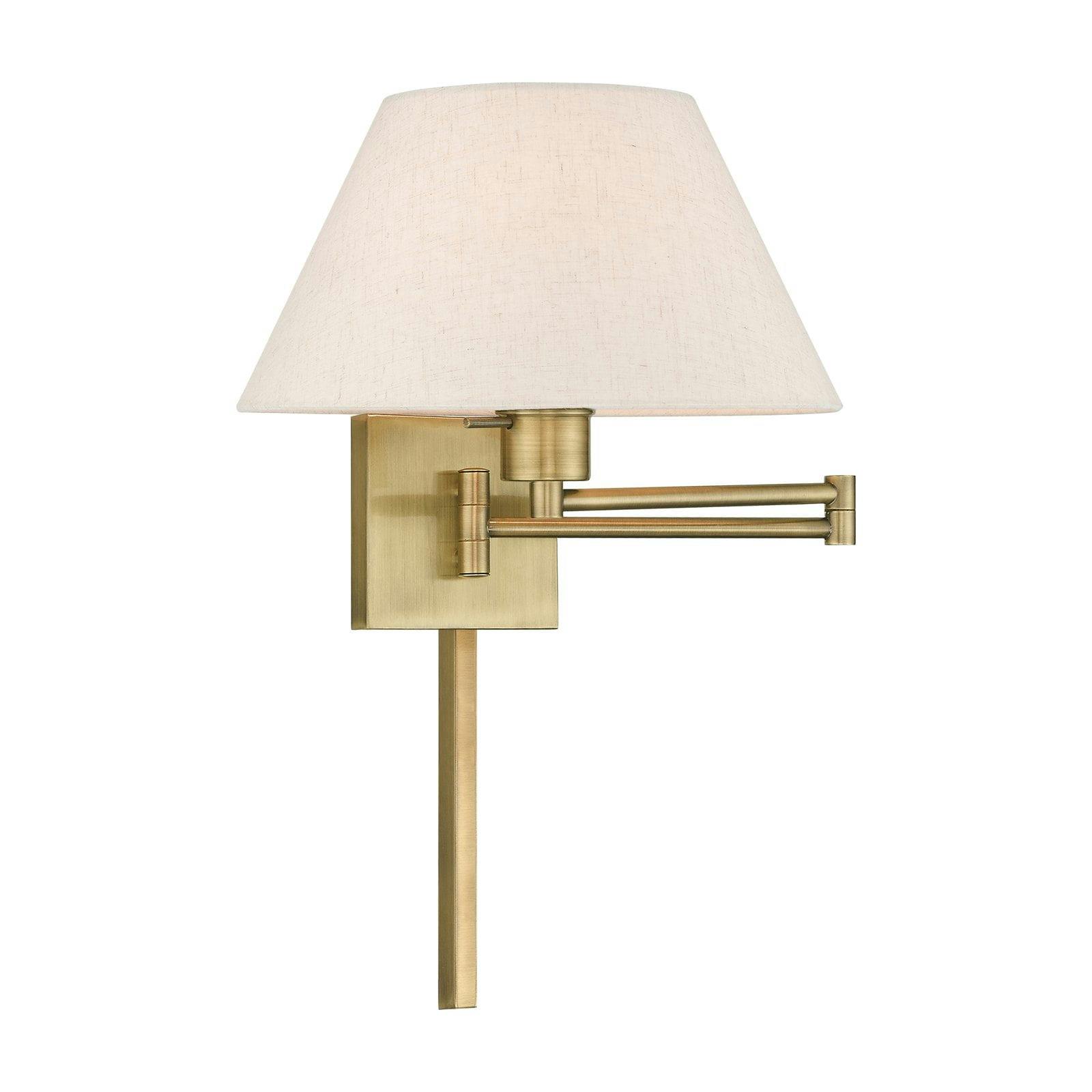 Antique Brass Swing Arm Wall Lamp with Satin Shade