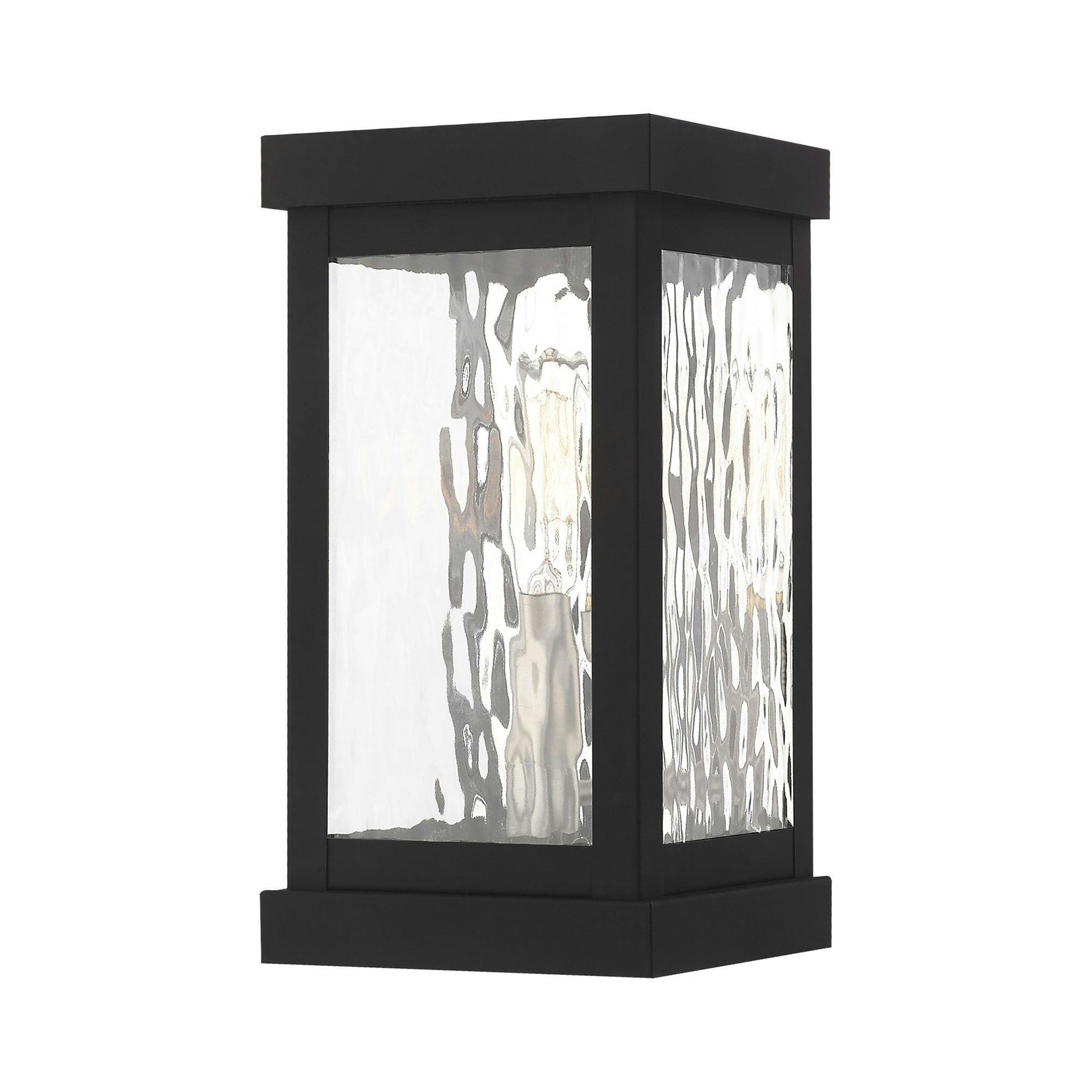 Modern Black Brass Outdoor Wall Lantern with Clear Water Glass
