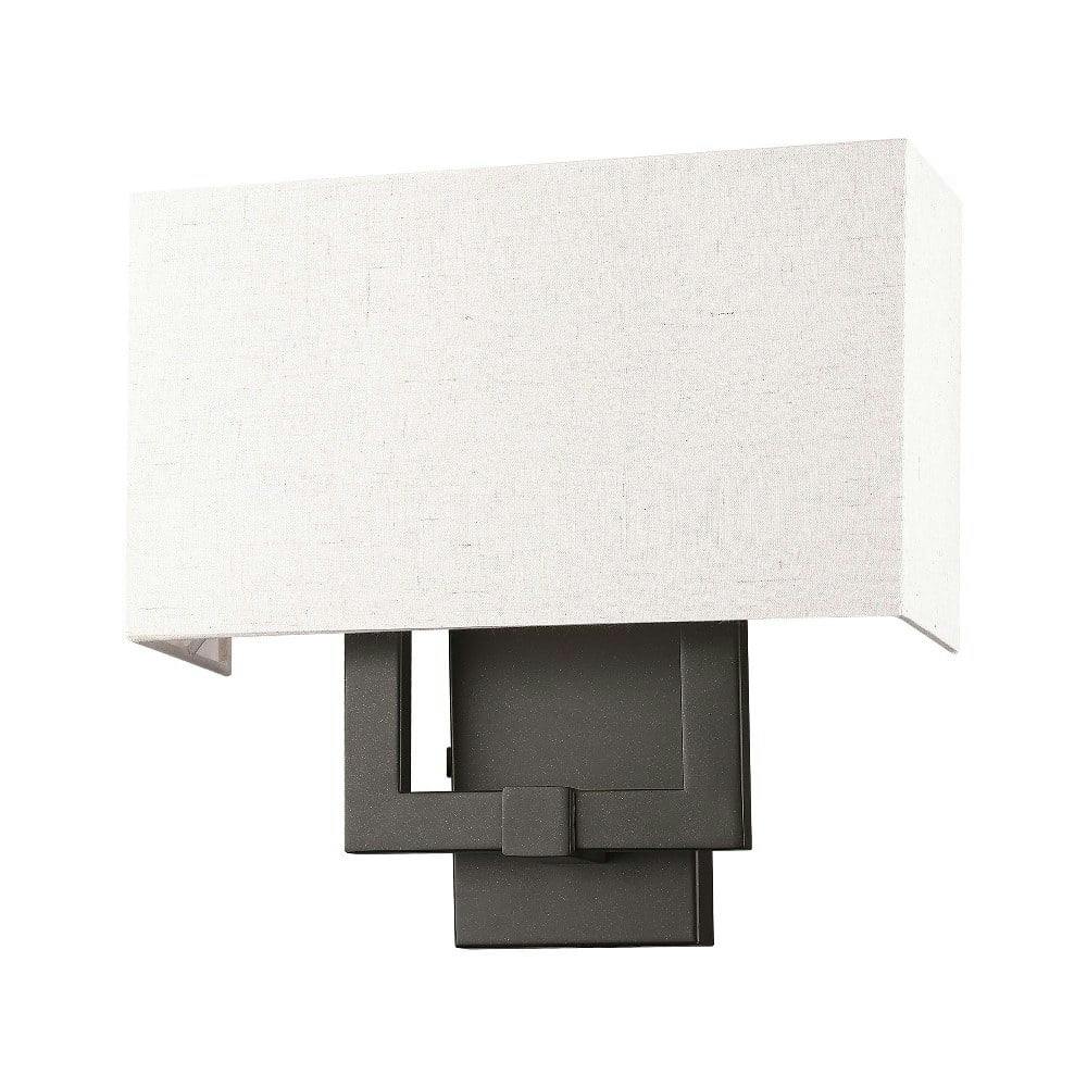 Meridian English Bronze 2-Light Wall Sconce with Oatmeal Shade