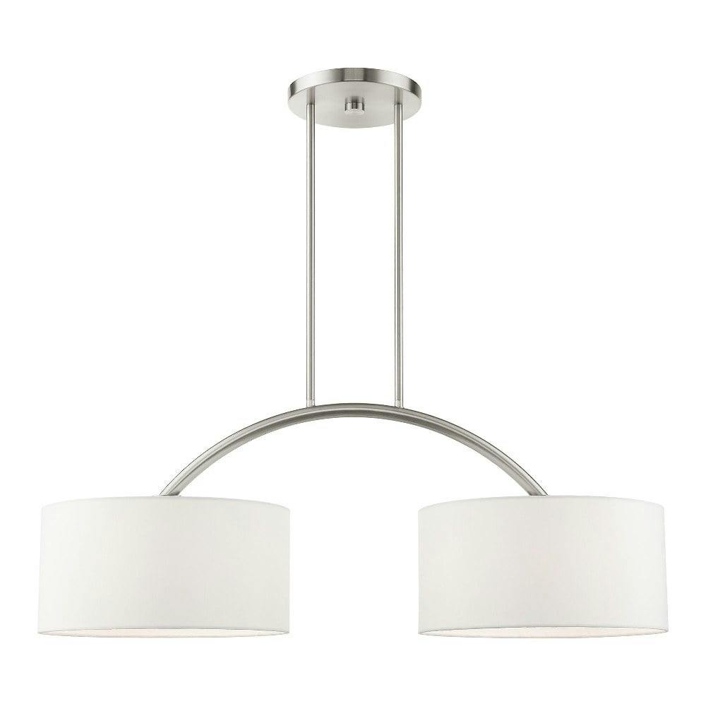 Elegant Brushed Nickel 2-Light Linear Chandelier with Off-White Drum Shades