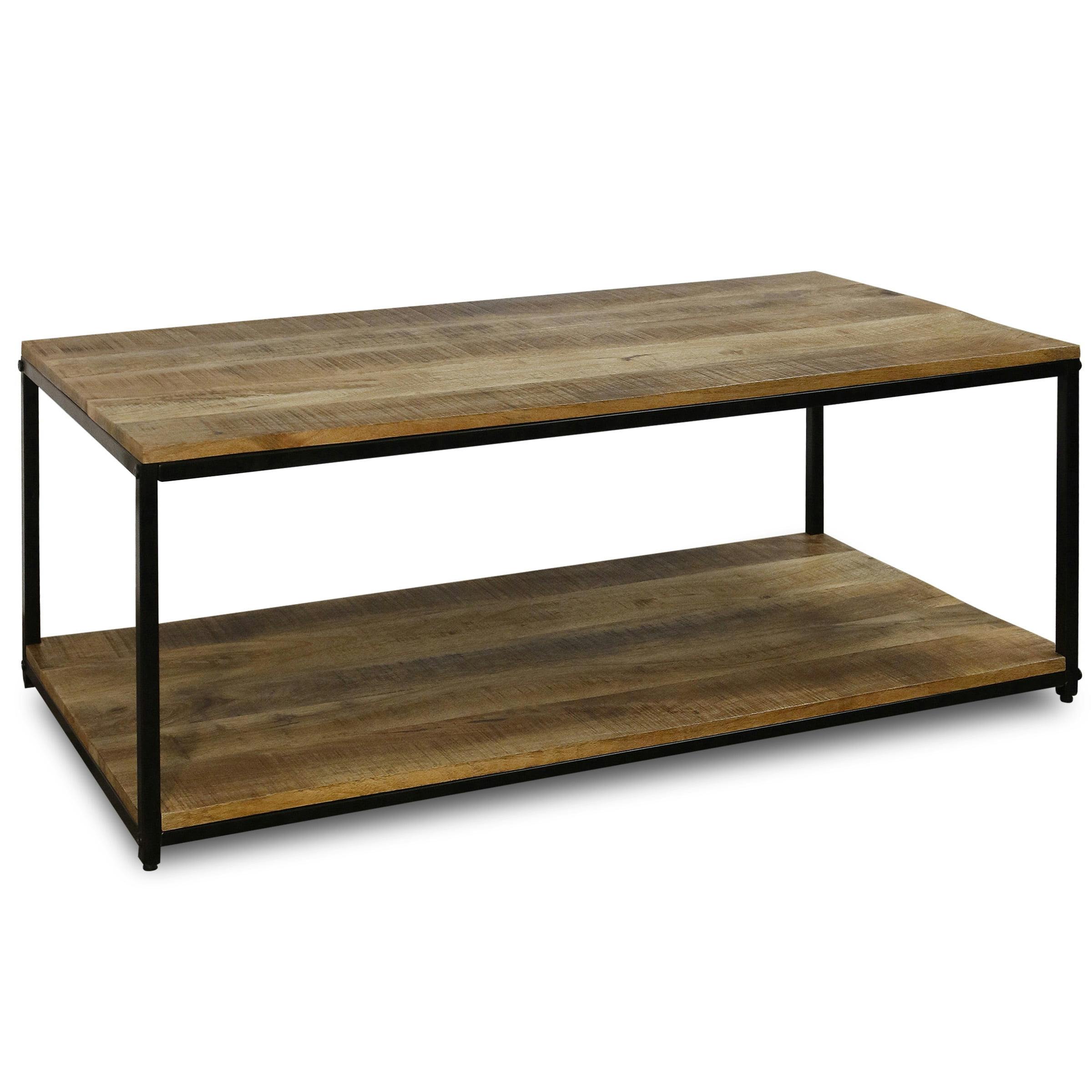 Logan 8"x27.5"x49.5" Black Iron Frame Rectangular Coffee Table with Wood Finish