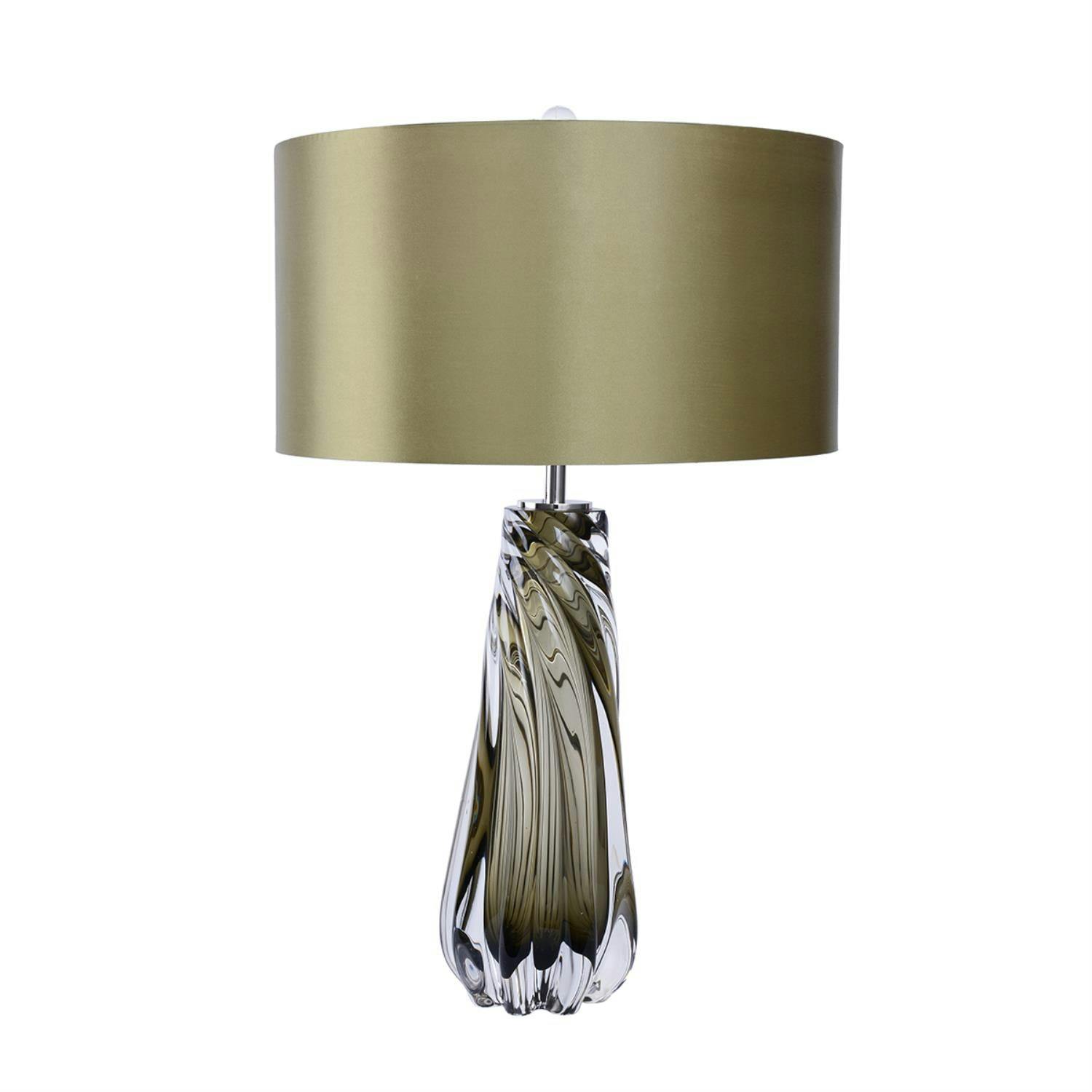 Smokey Grey & Olive Green Glass Table Lamp with Shimmery Drum Shade