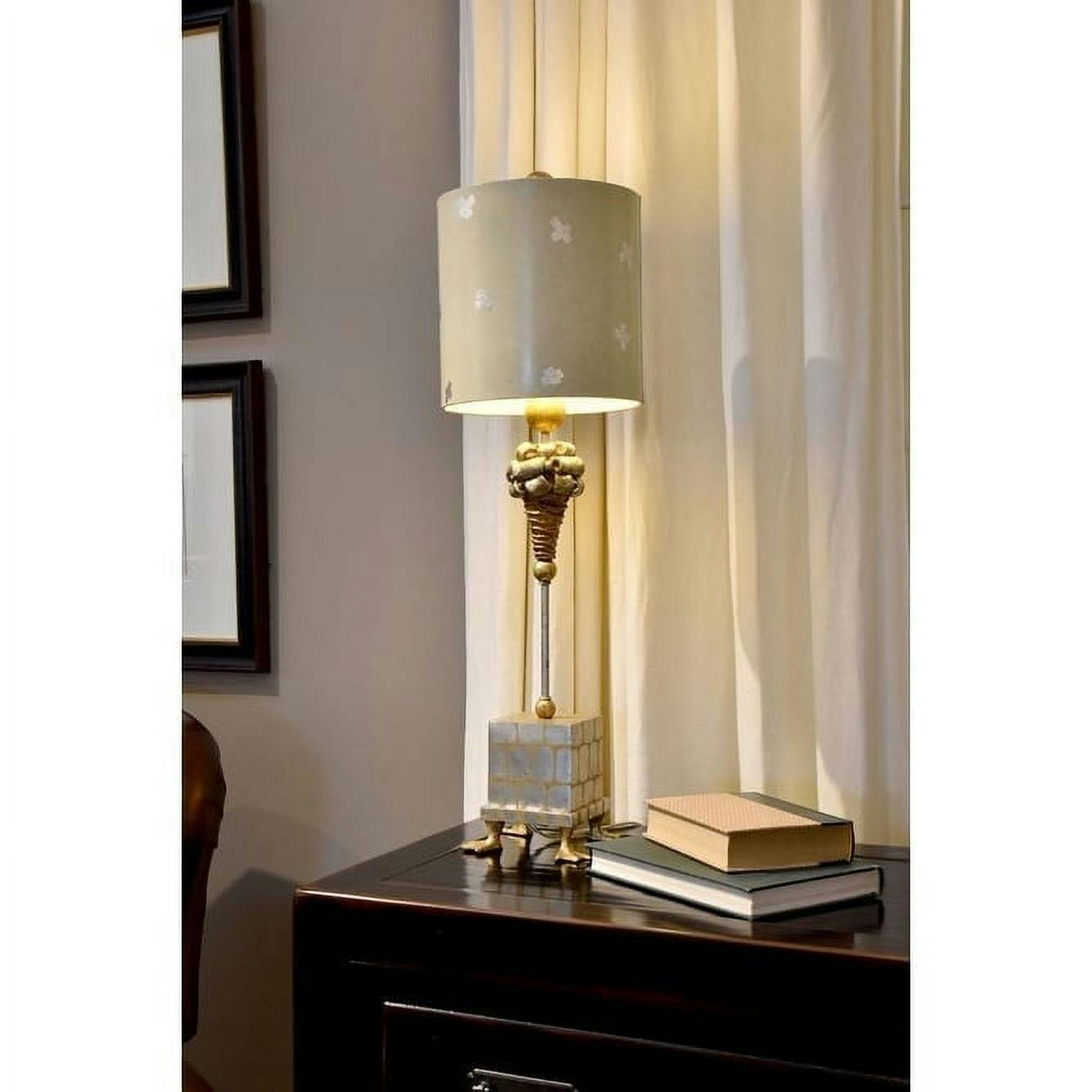 Pompadour Gold and Silver Leaf Table Lamp with Cream Parchment Shade