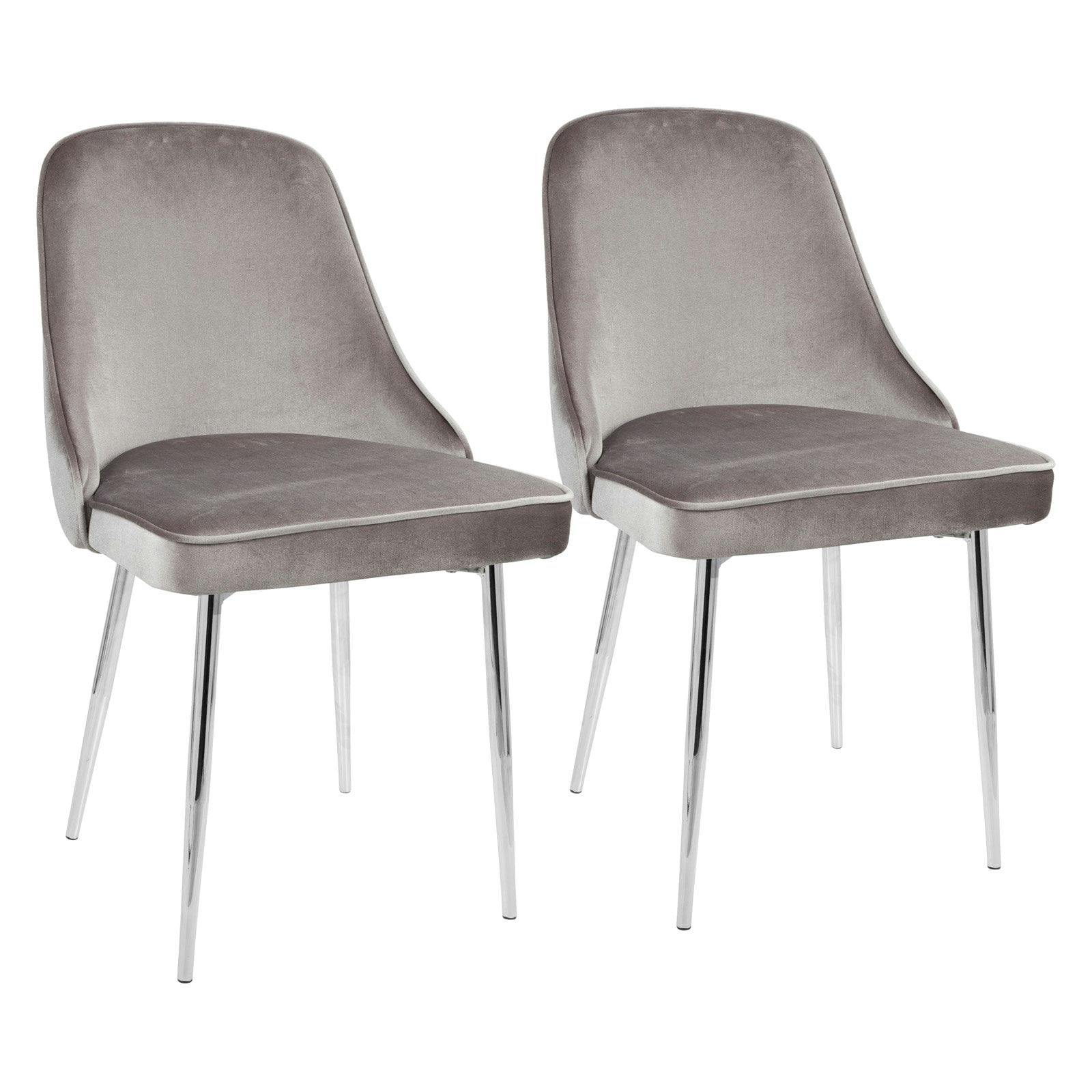 High-Back Silver Velvet Upholstered Parsons Side Chair with Chrome Frame